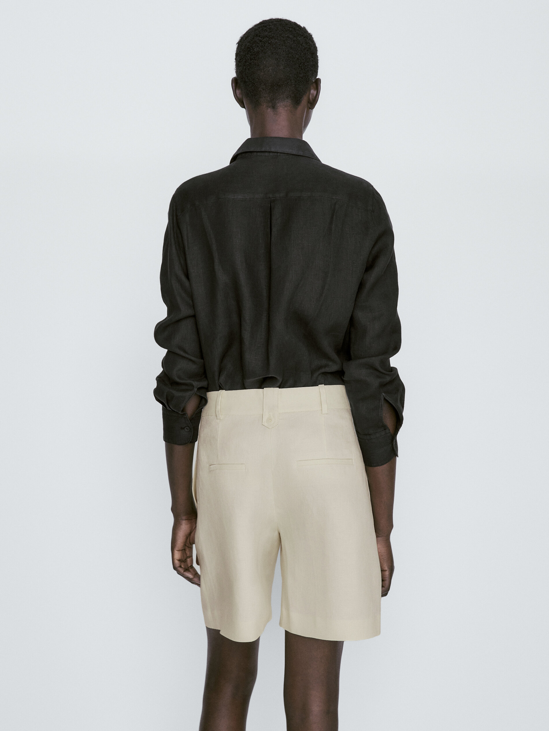 Bermuda pinzas 100% lino - Vainilla