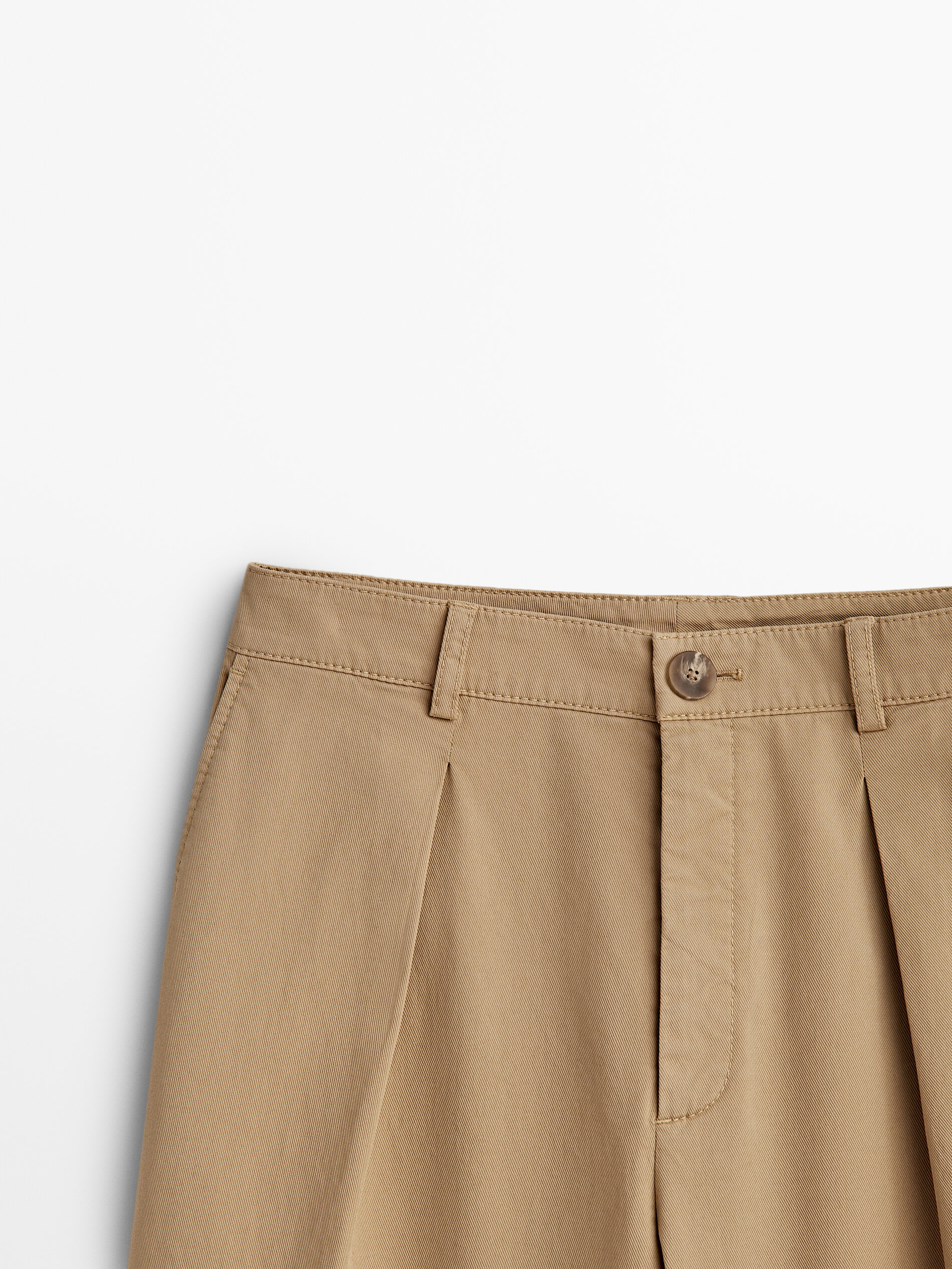 Pantalón sarga pinzas tapered fit - CAMEL MEDIO