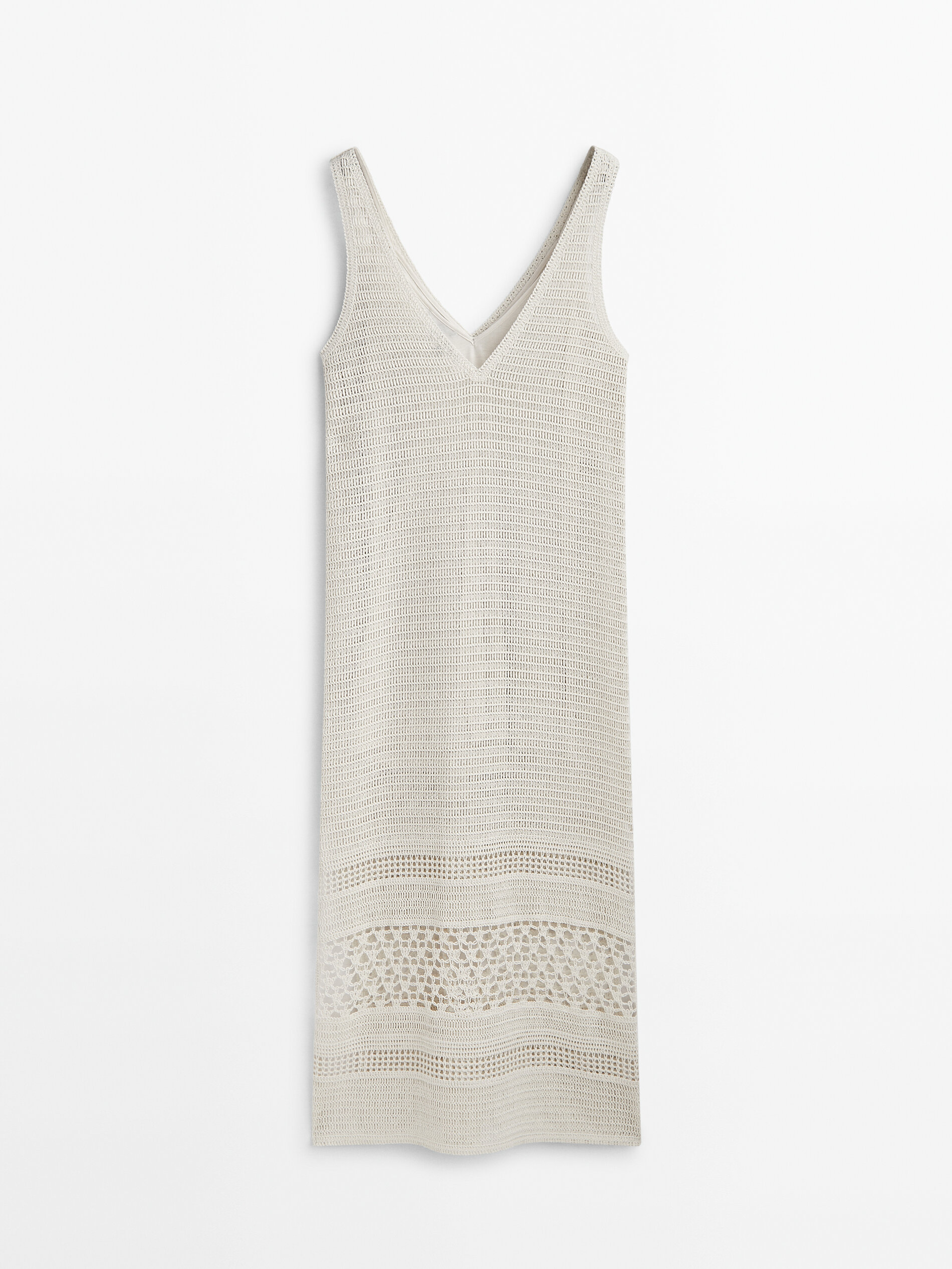 Vestido midi crochet escote pico - CRUDO