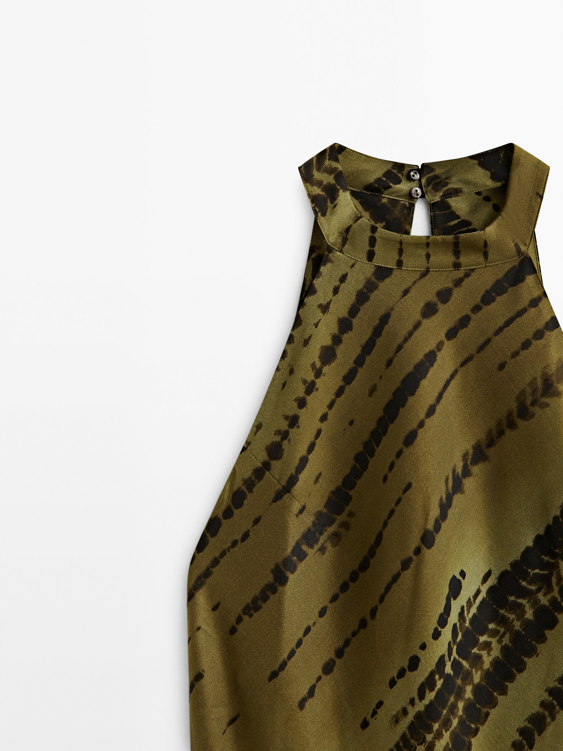 Vestido largo halter estampado - MARRÓN