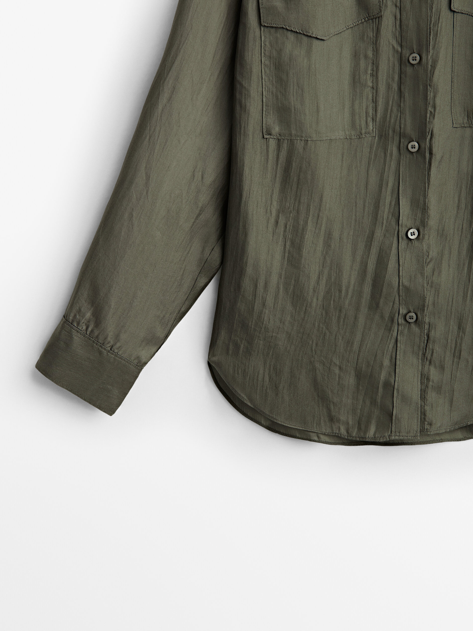 Camisa seda bolsillos - KAKI OSCURO