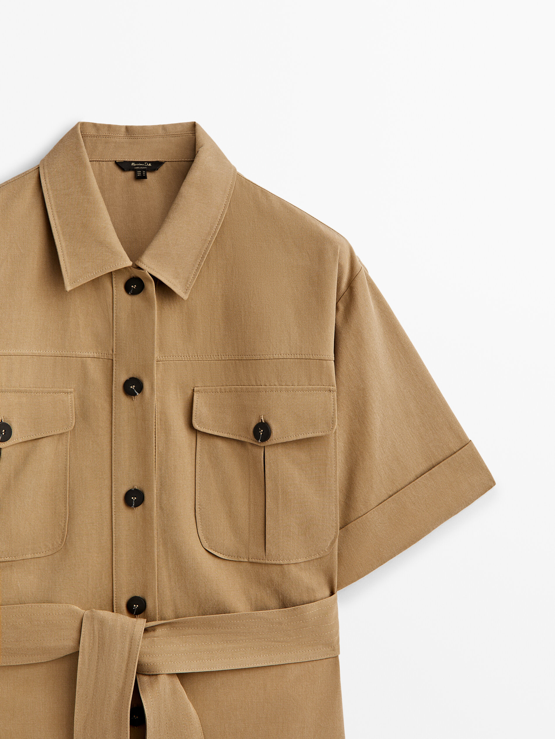 Vestido midi bolsillos - BEIGE