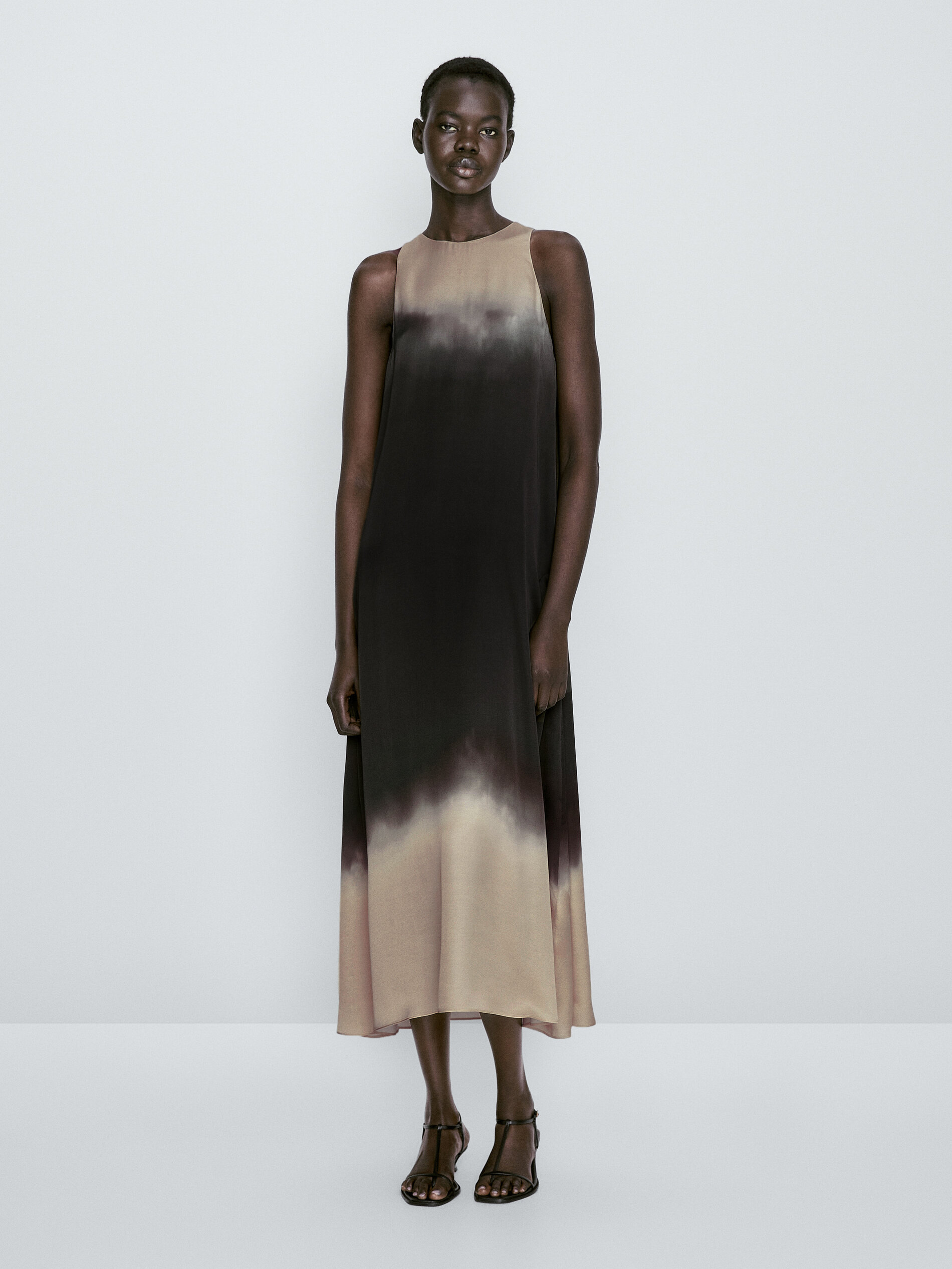 Vestido largo difuminado sin mangas - NEGRO