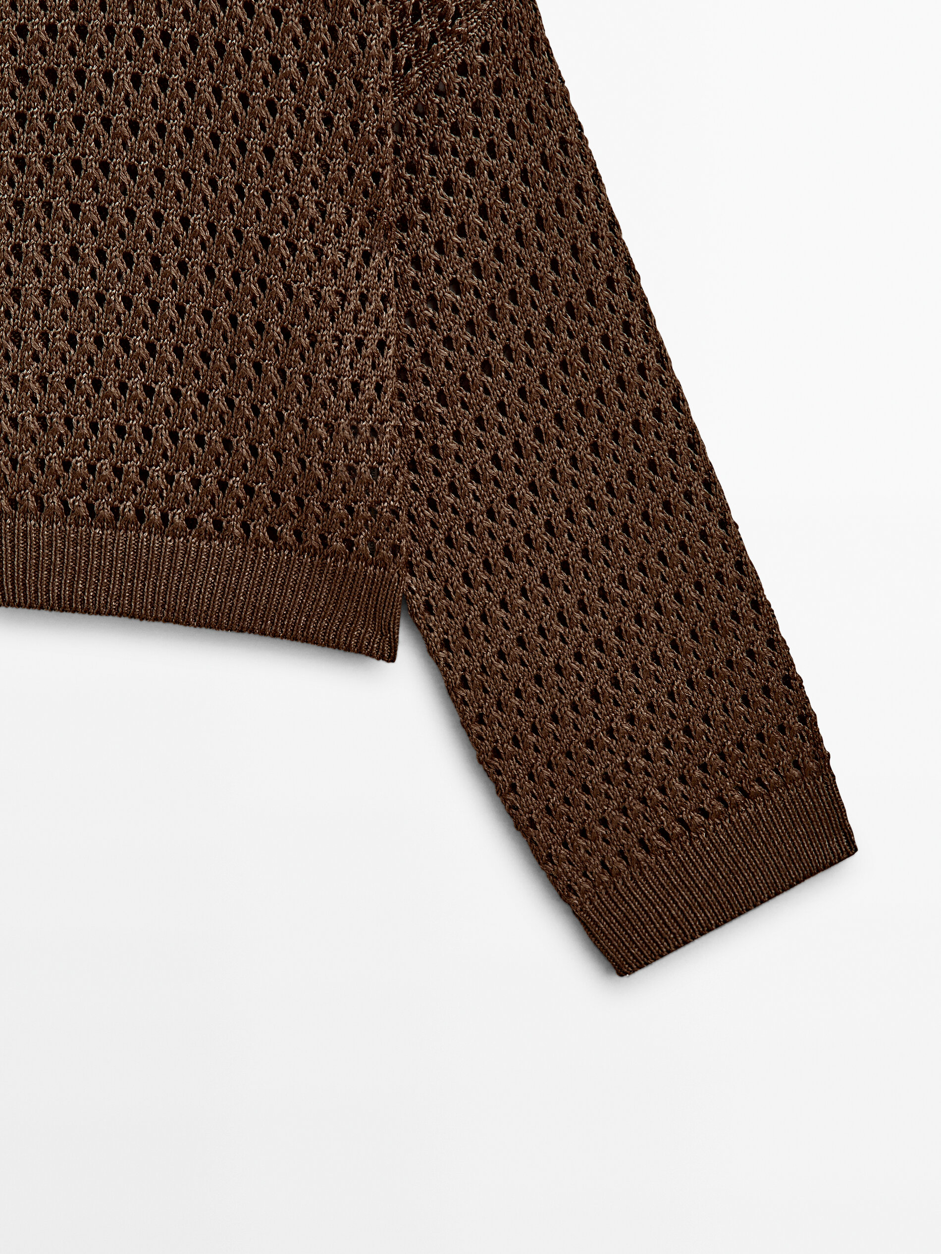 Jersey cropped punto crochet - MARRÓN