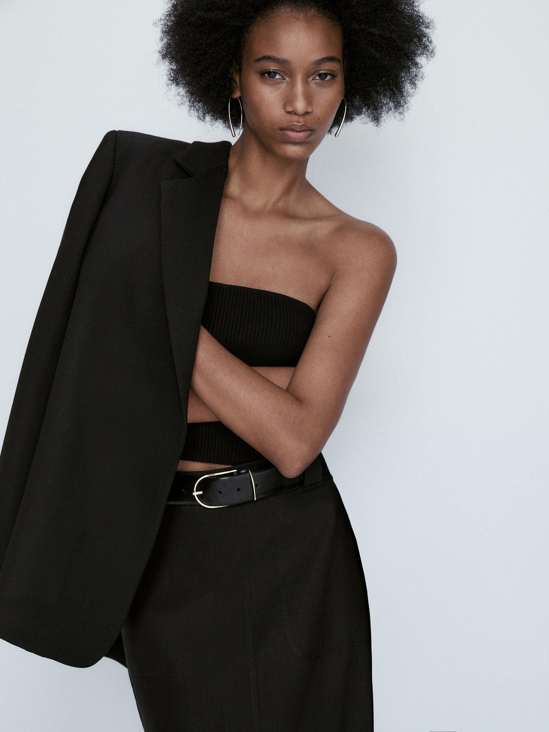 Falda mezcla lino con abertura - NEGRO