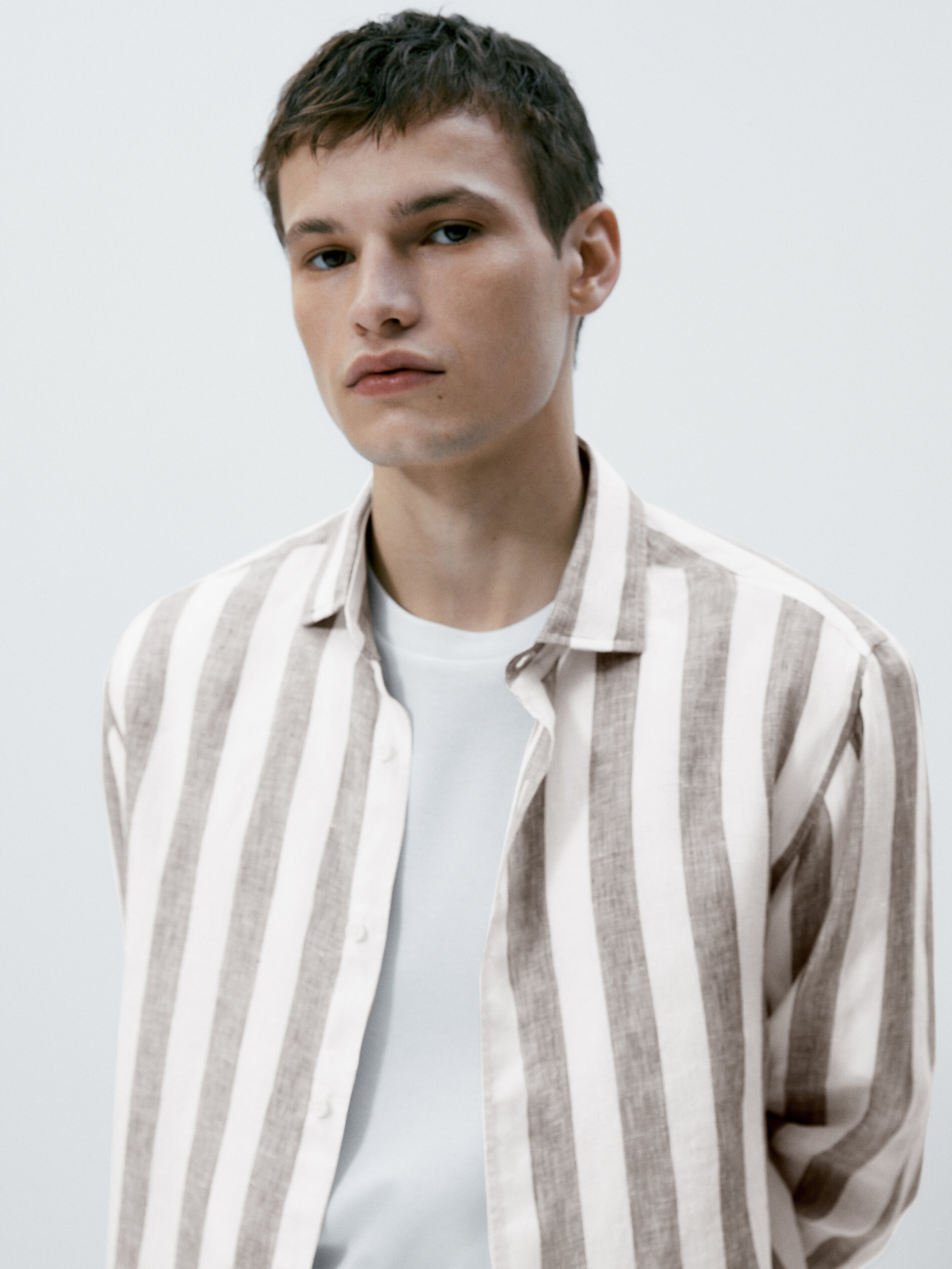 Camisa rayas anchas 100% lino regular fit - VERDE