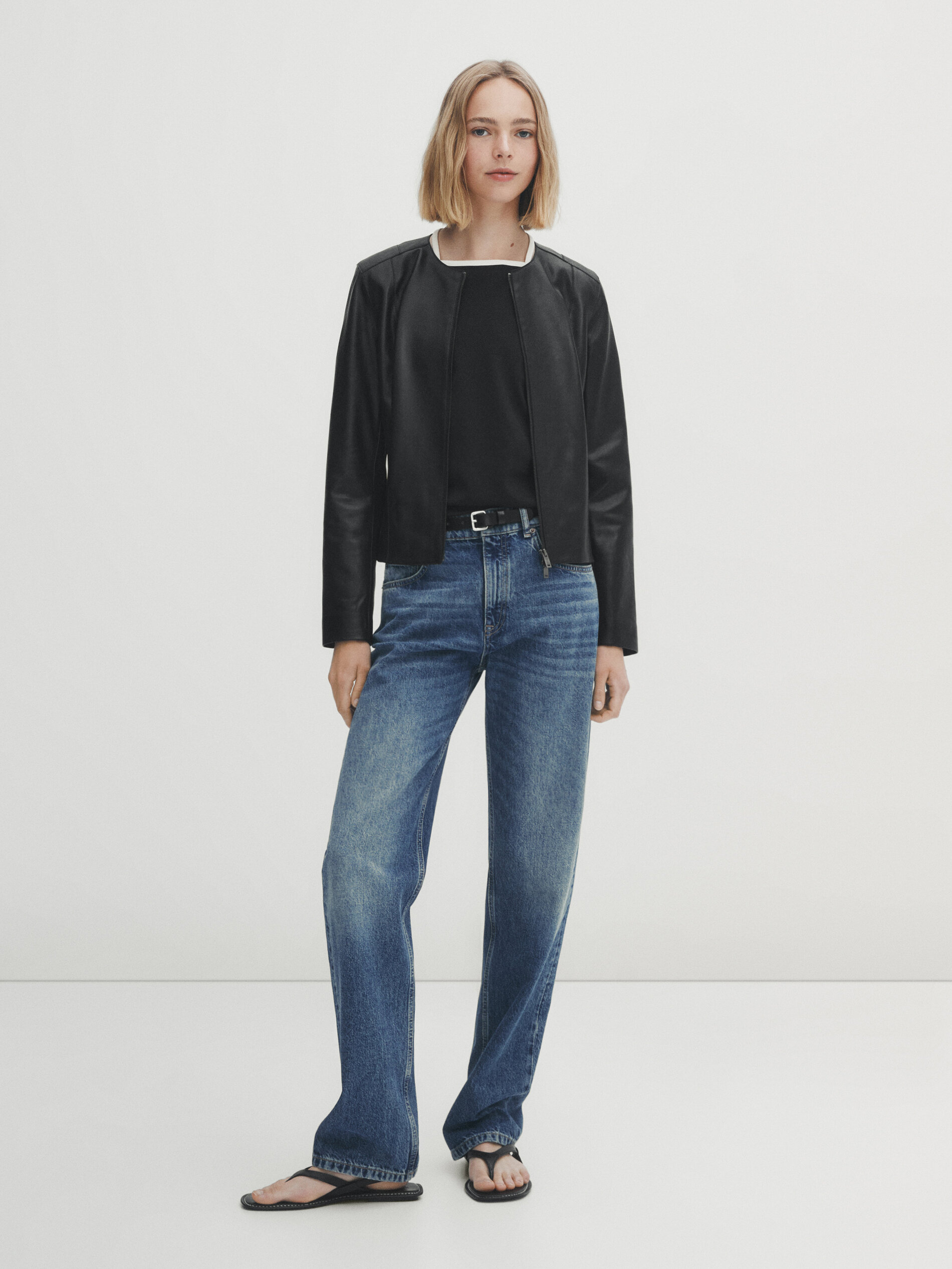 Cazadora piel napa negra - NEGRO