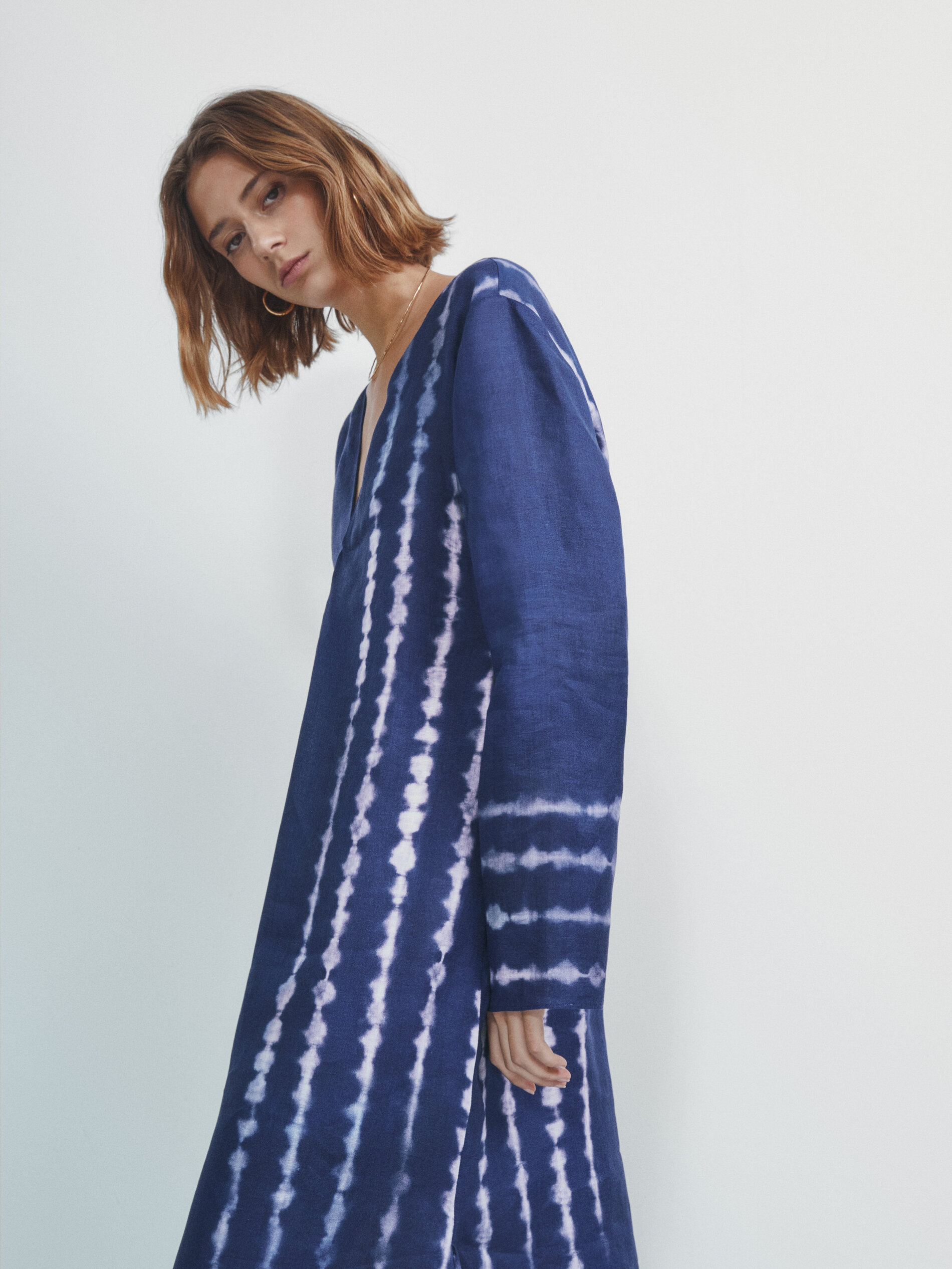 Kaftán 100% lino tie dye azul - Azul Claro