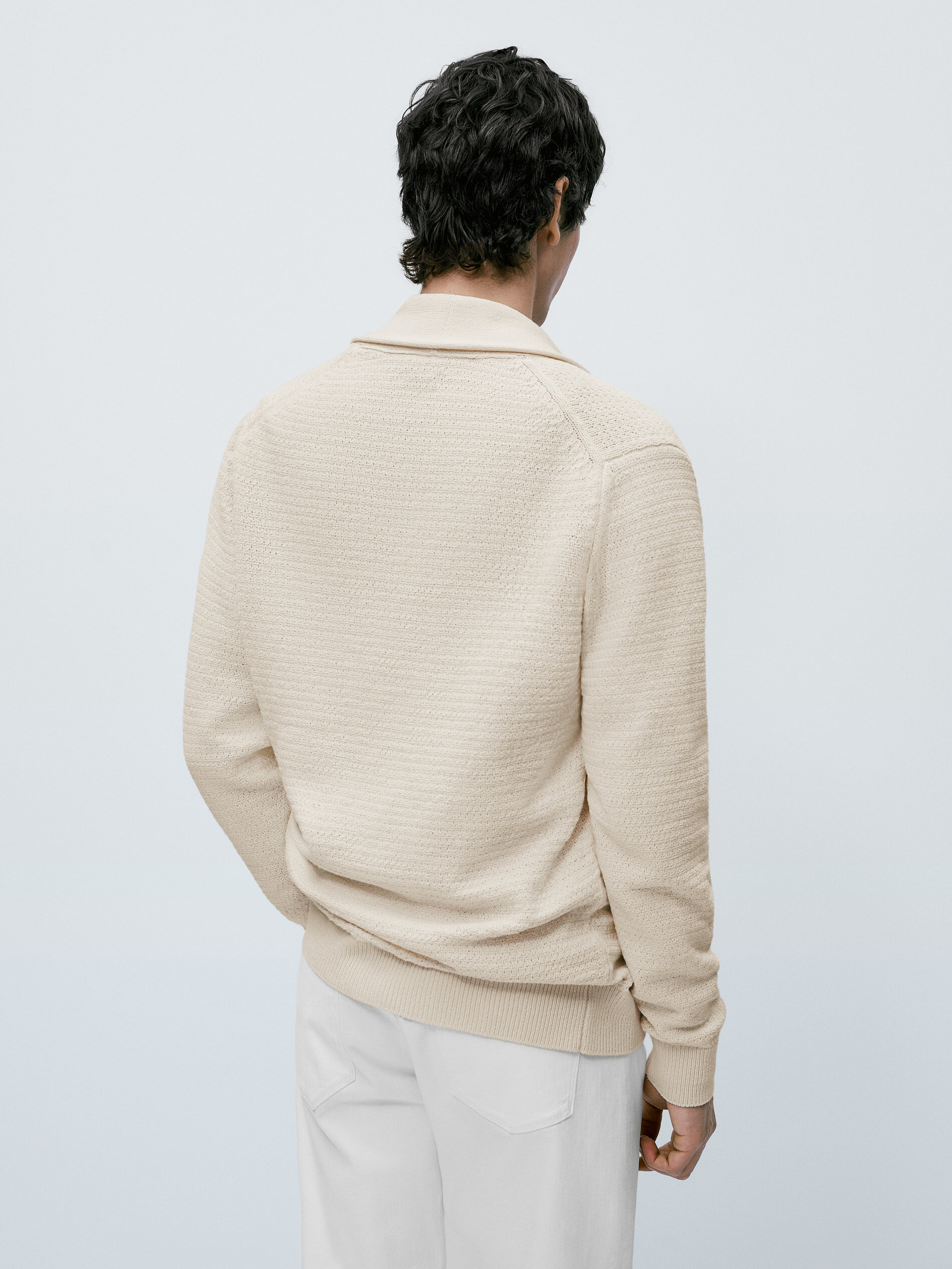 Cárdigan de punto estructura cuello chal - CRUDO