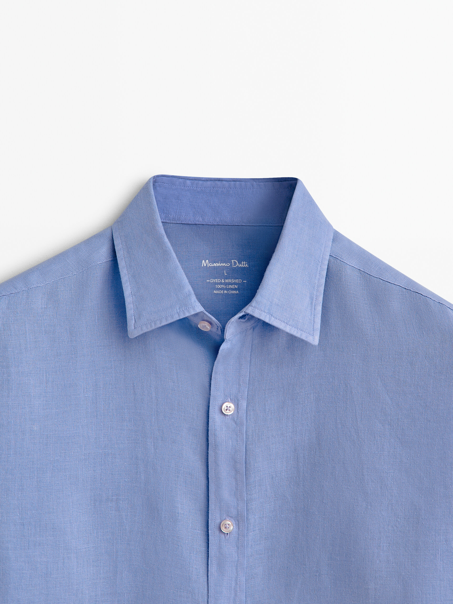 Camisa 100% lino slim fit - AZUL MEDIO