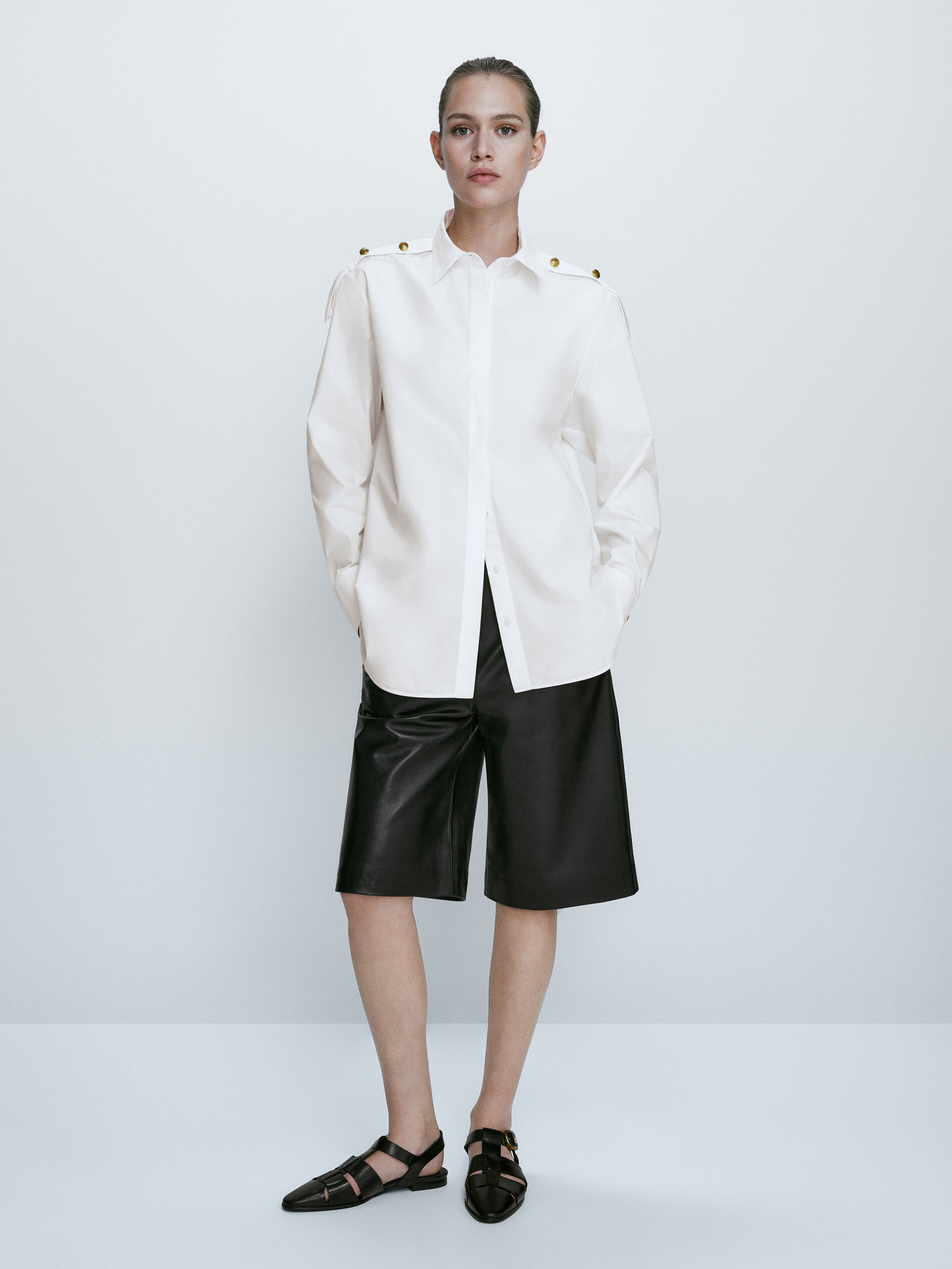 Camisa popelín detalle botones dorados - BLANCO