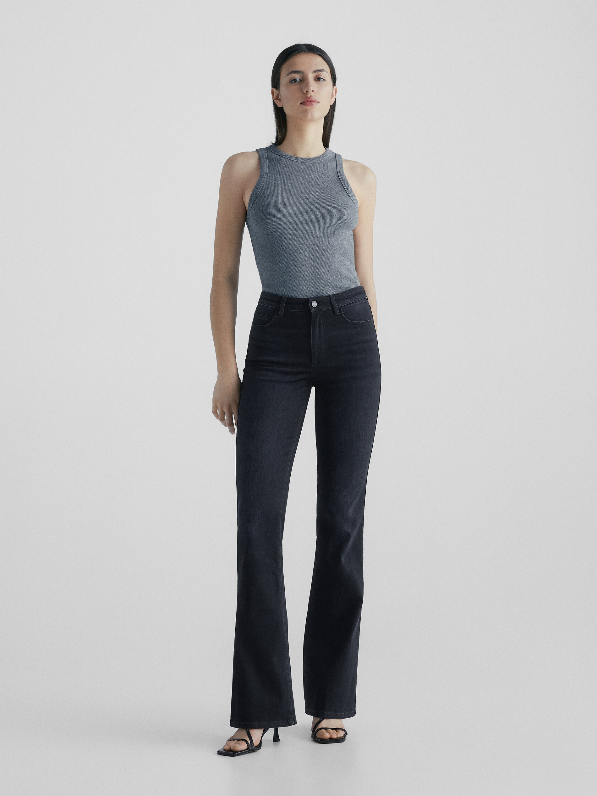 Pantalón vaquero tiro alto skinny flare - Azul oscuro