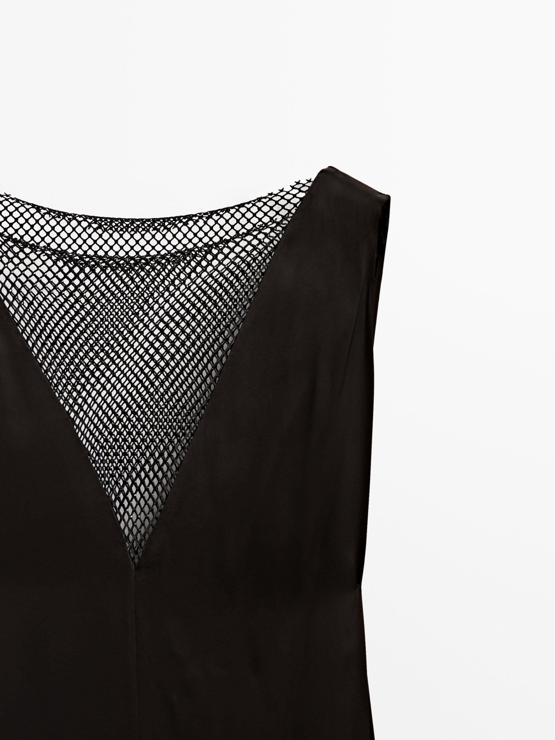 Vestido largo detalle malla abalorios - NEGRO