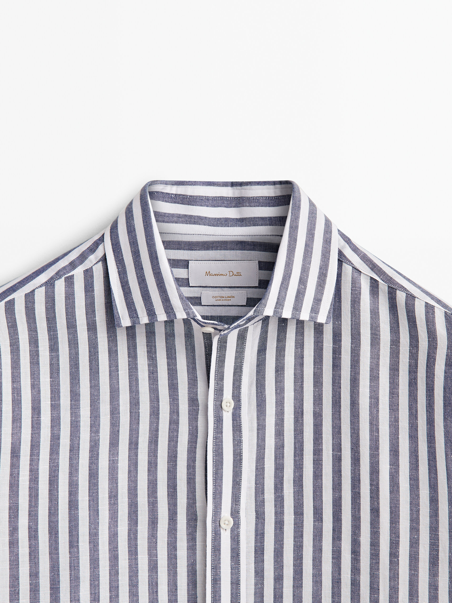 Camisa rayas con lino y algodón regular fit - AZUL MARINO