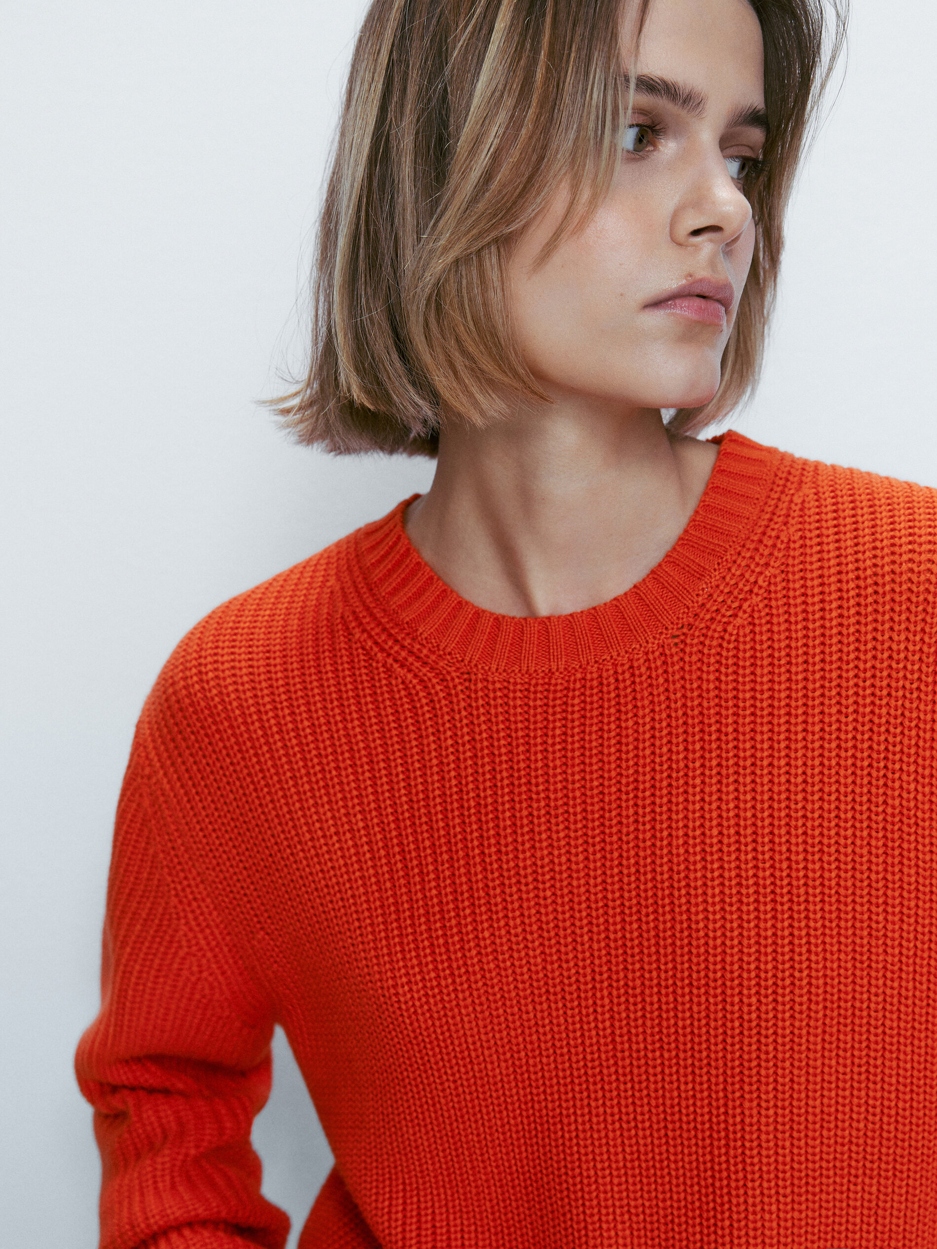 Jersey cuello redondo punto perlado - ROJO