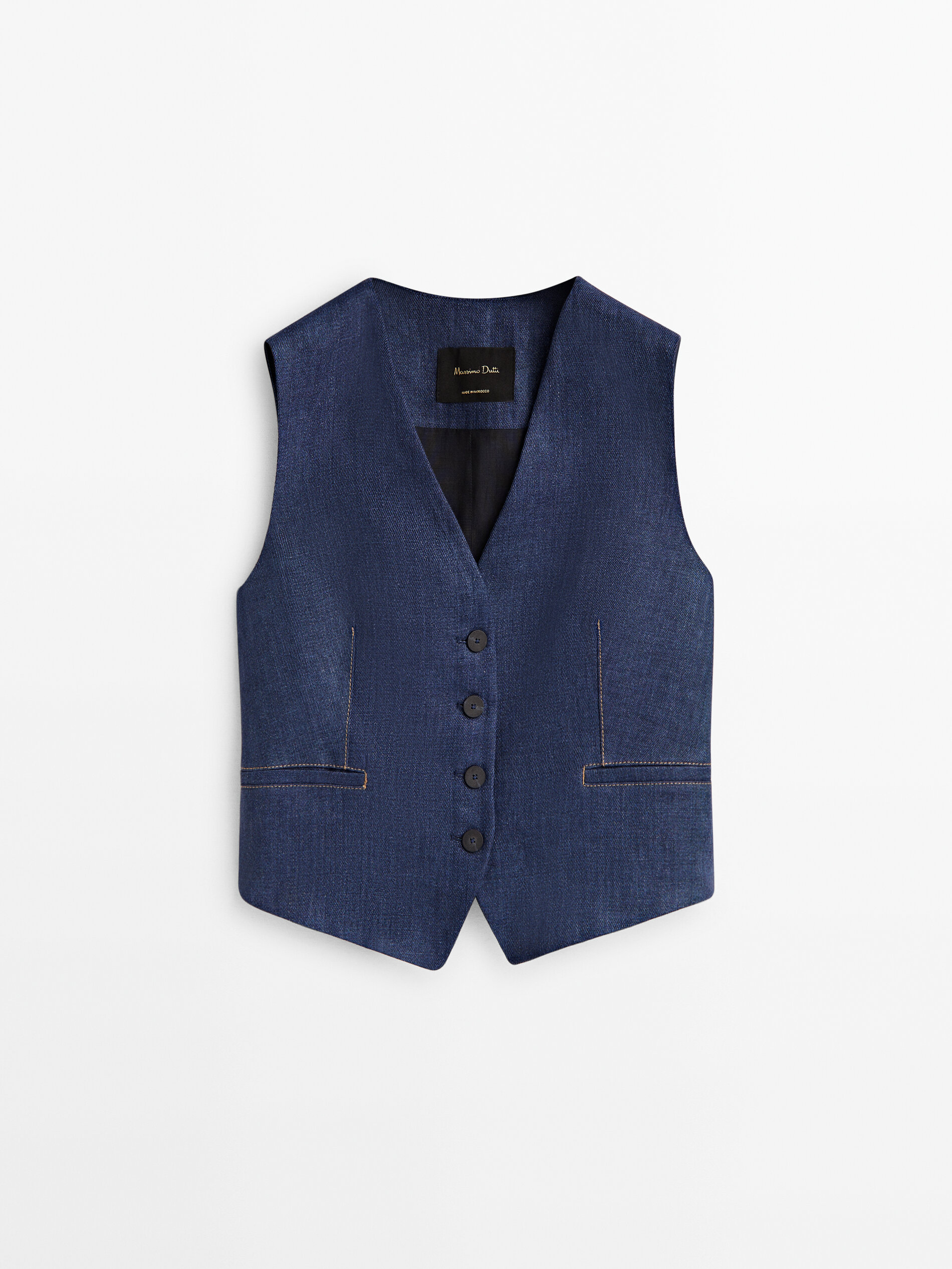 Chaleco corto traje lino pespuntes - AZUL MARINO