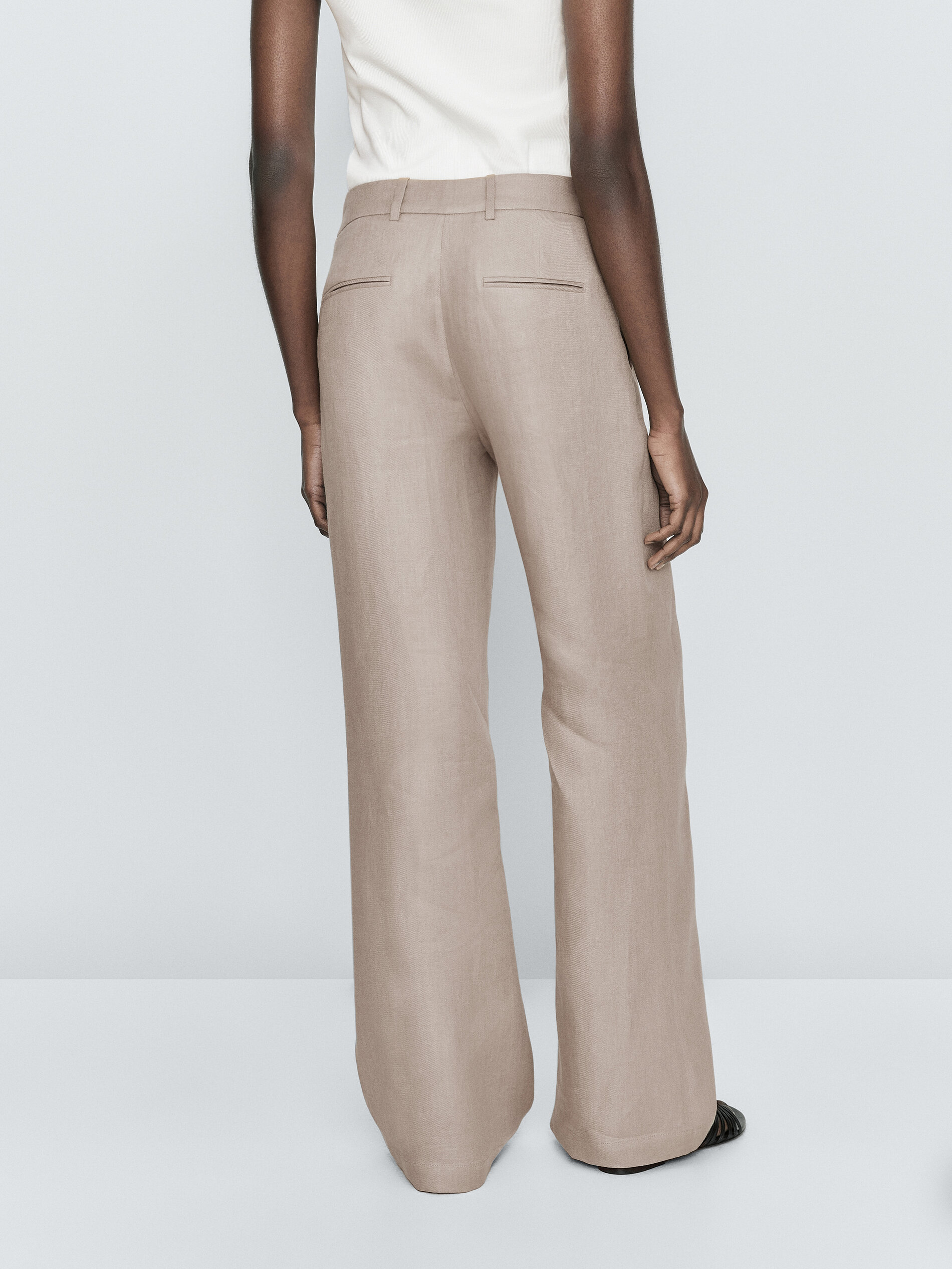 Pantalón traje 100% lino corte recto - VISÓN