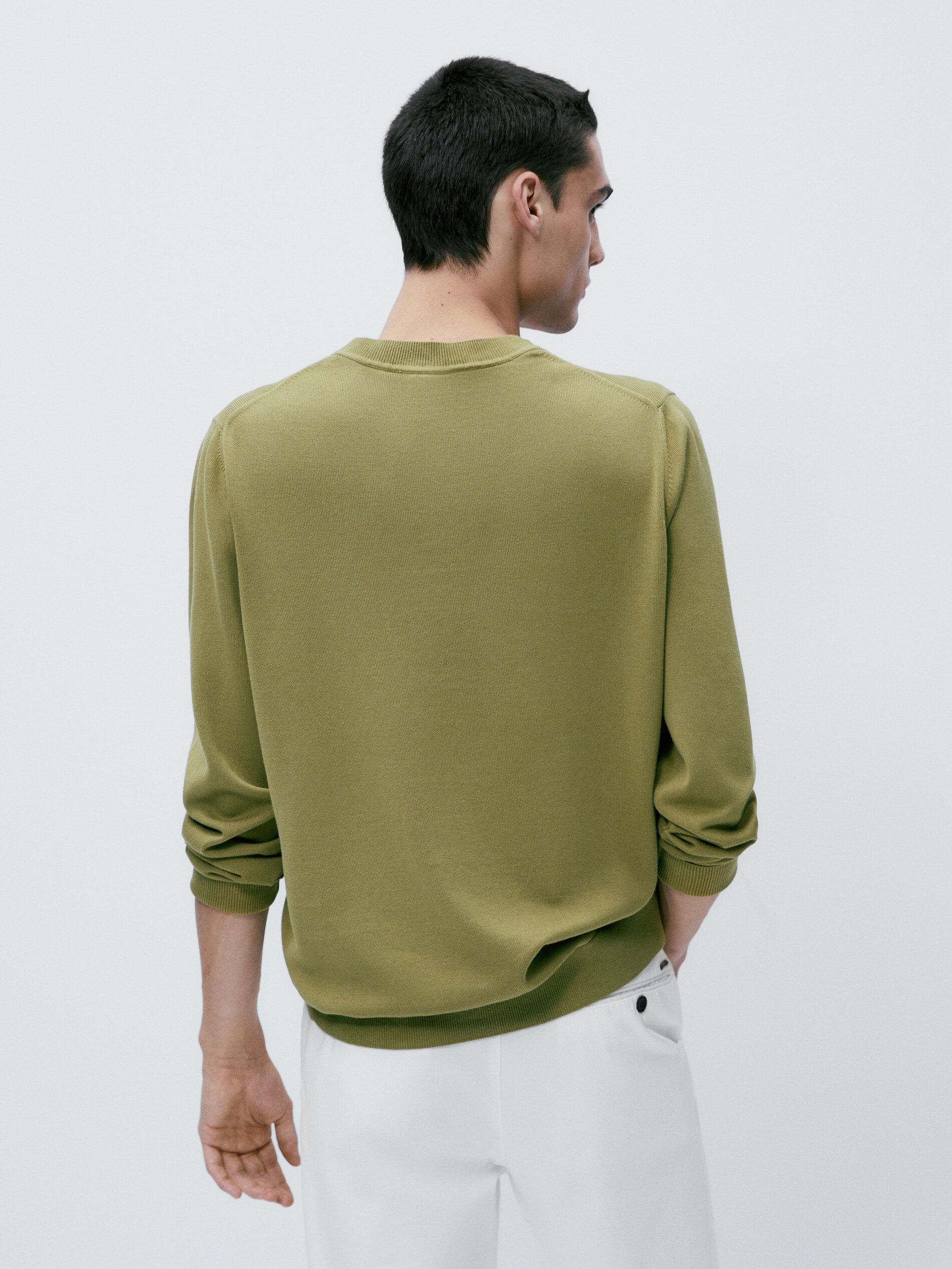 Jersey cuello pico algodón - Kaki