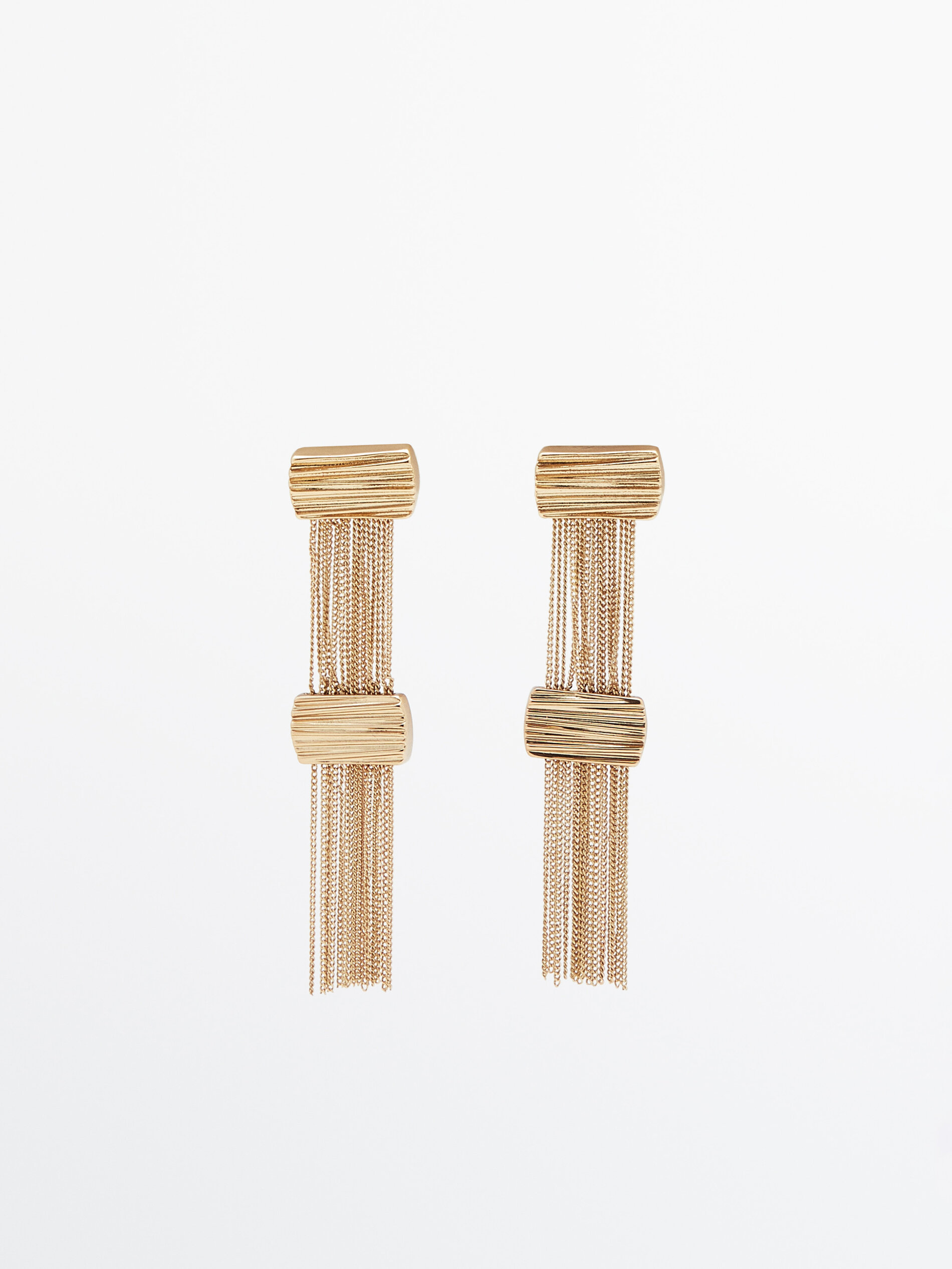 Pendientes largos cadenas textura baño oro - DORADO