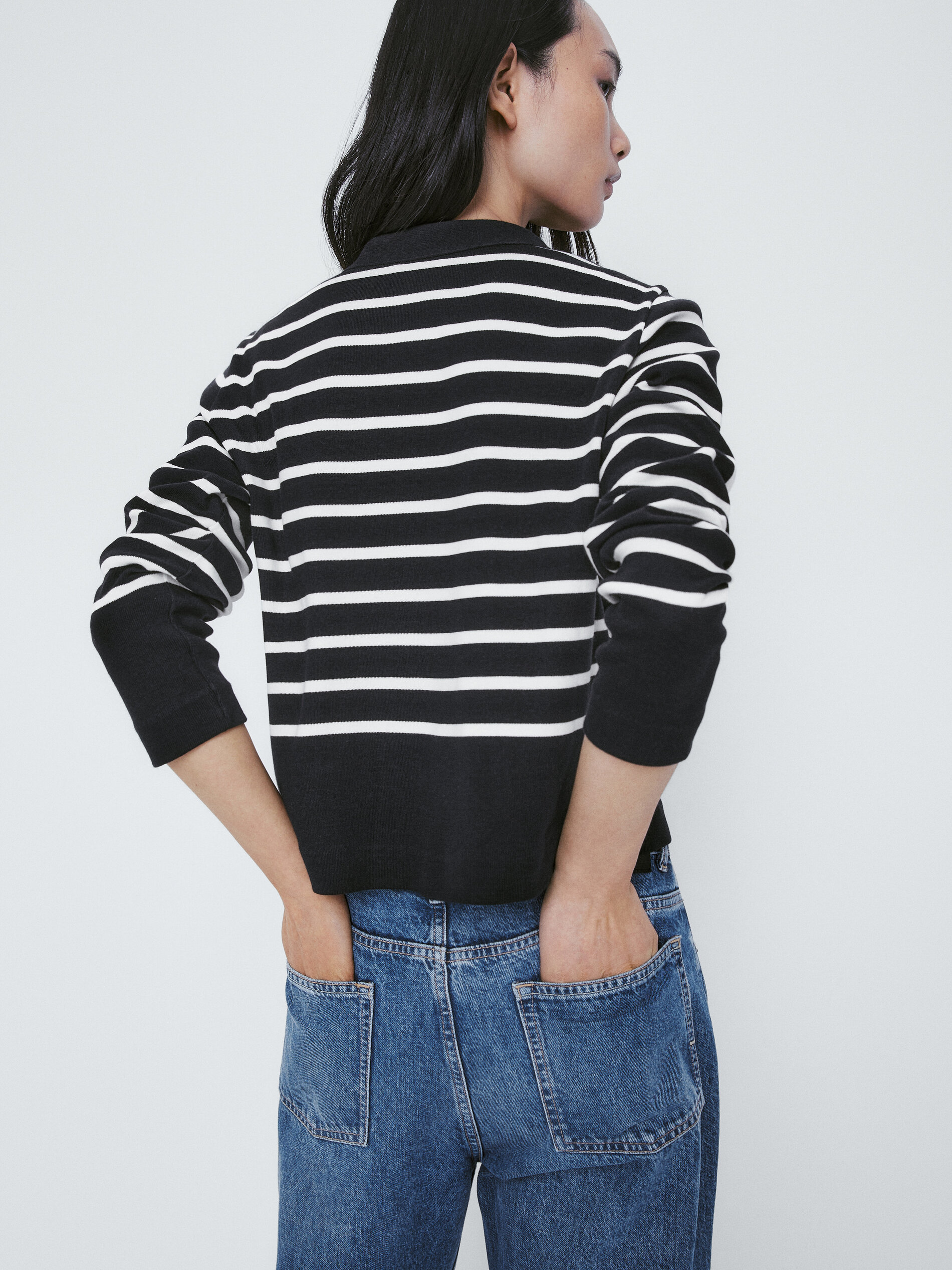 Cárdigan algodón rayas botones - AZUL MARINO