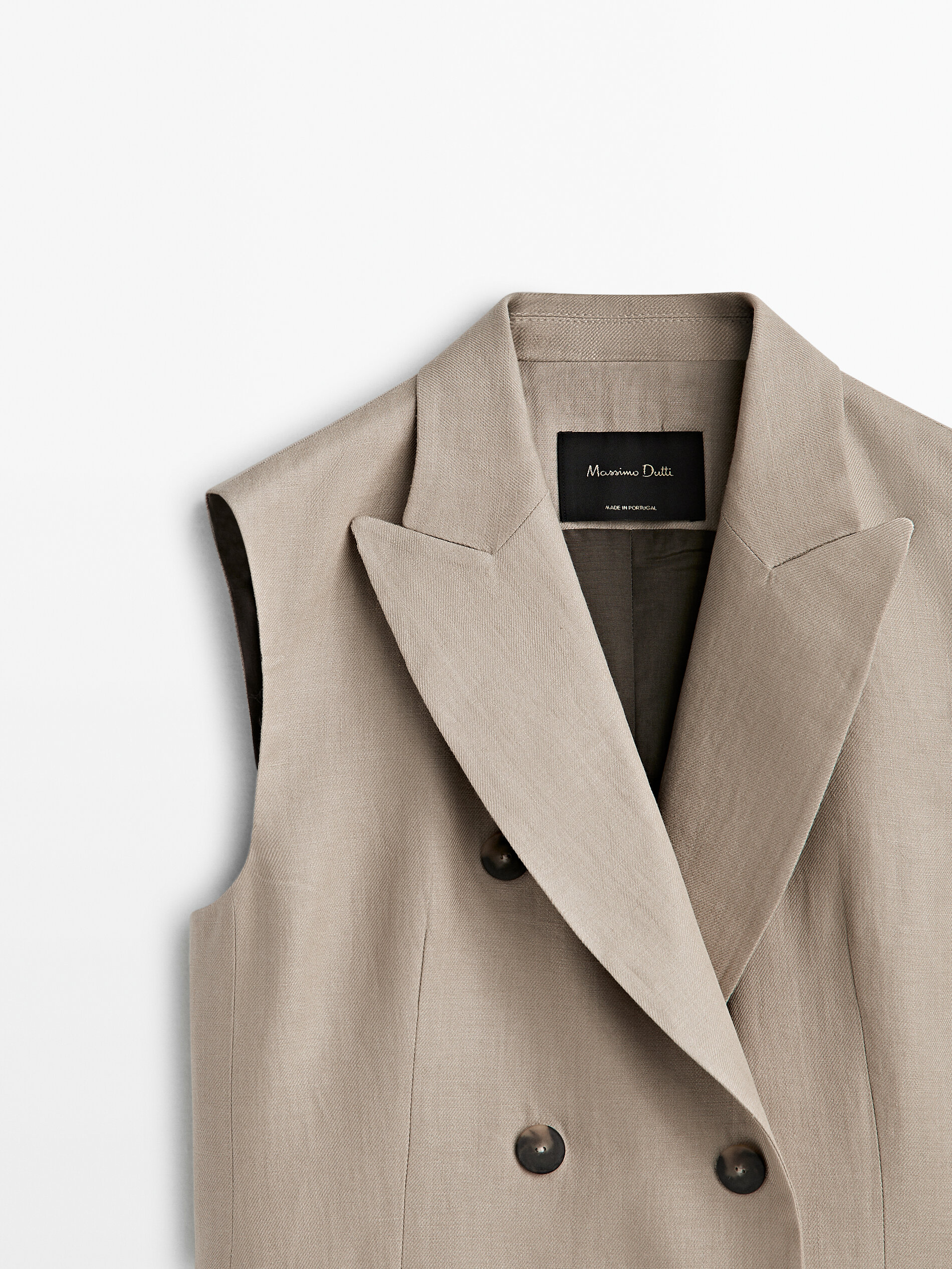 Chaleco largo cruzado 100% lino - VISÓN