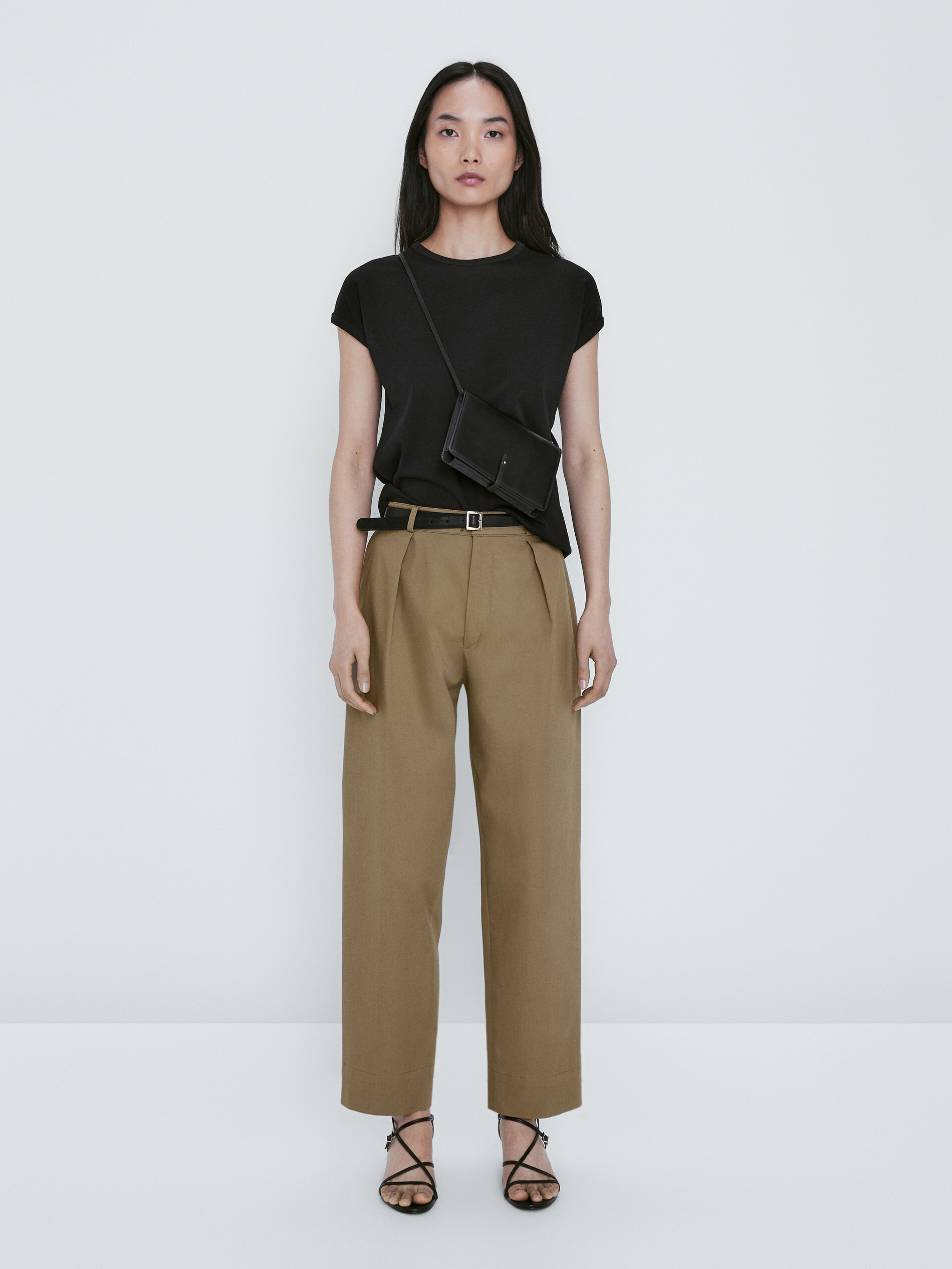 Pantalón sarga pinzas tapered fit - KAKI OSCURO