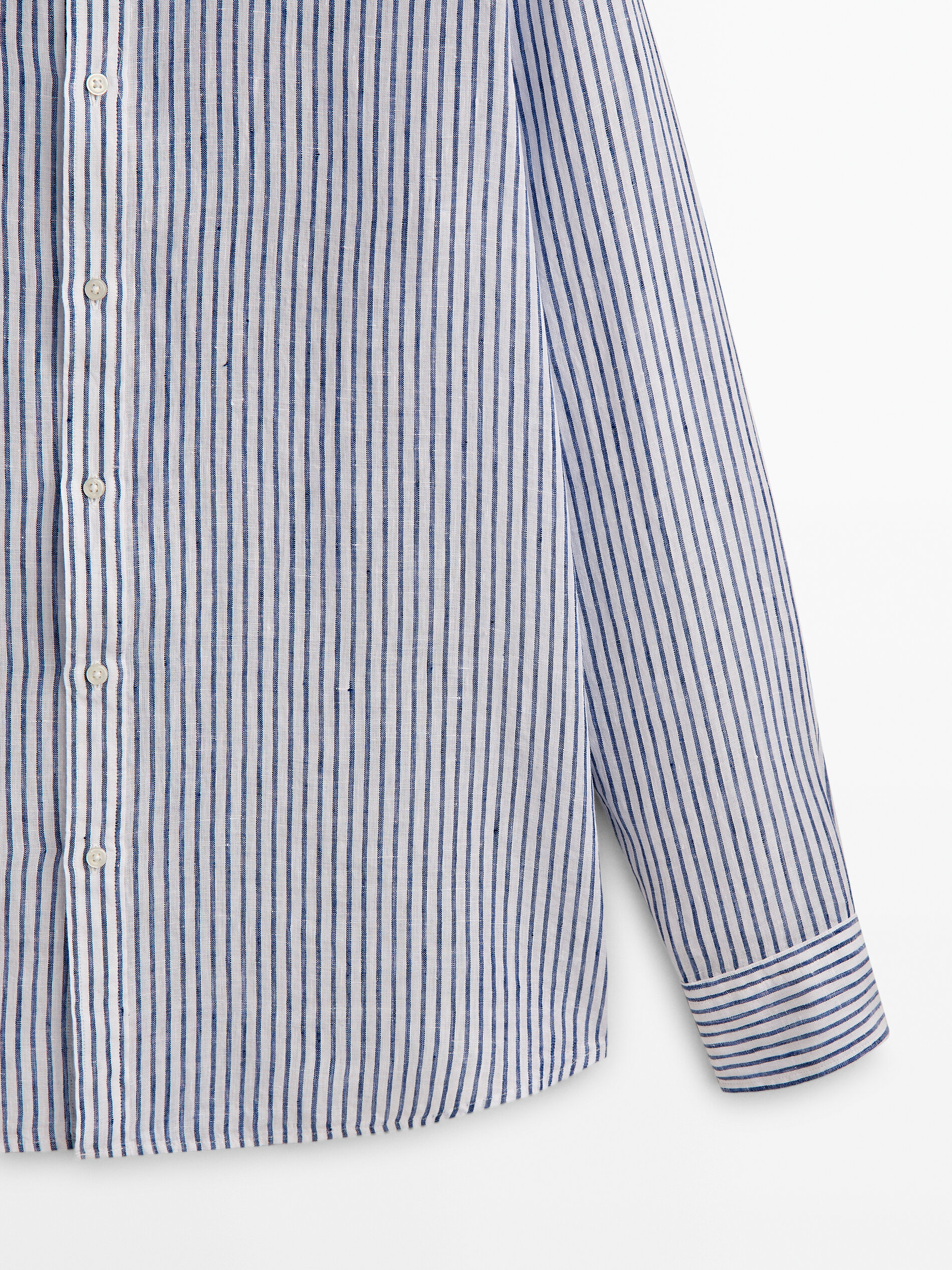 Camisa micro rayas lino regular fit - AZUL OSCURO