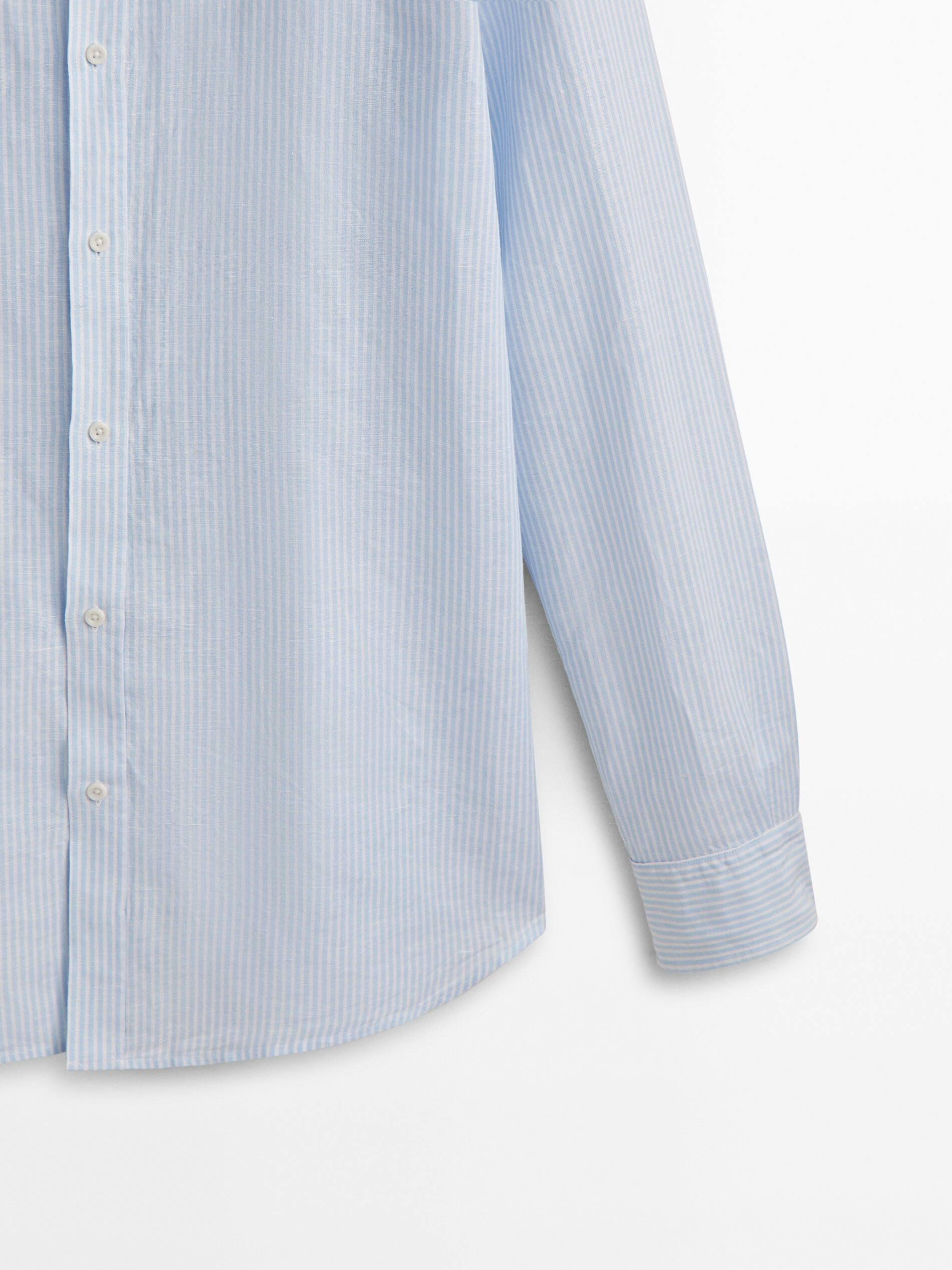 Camisa rayas con lino y algodón slim fit - Azul celeste