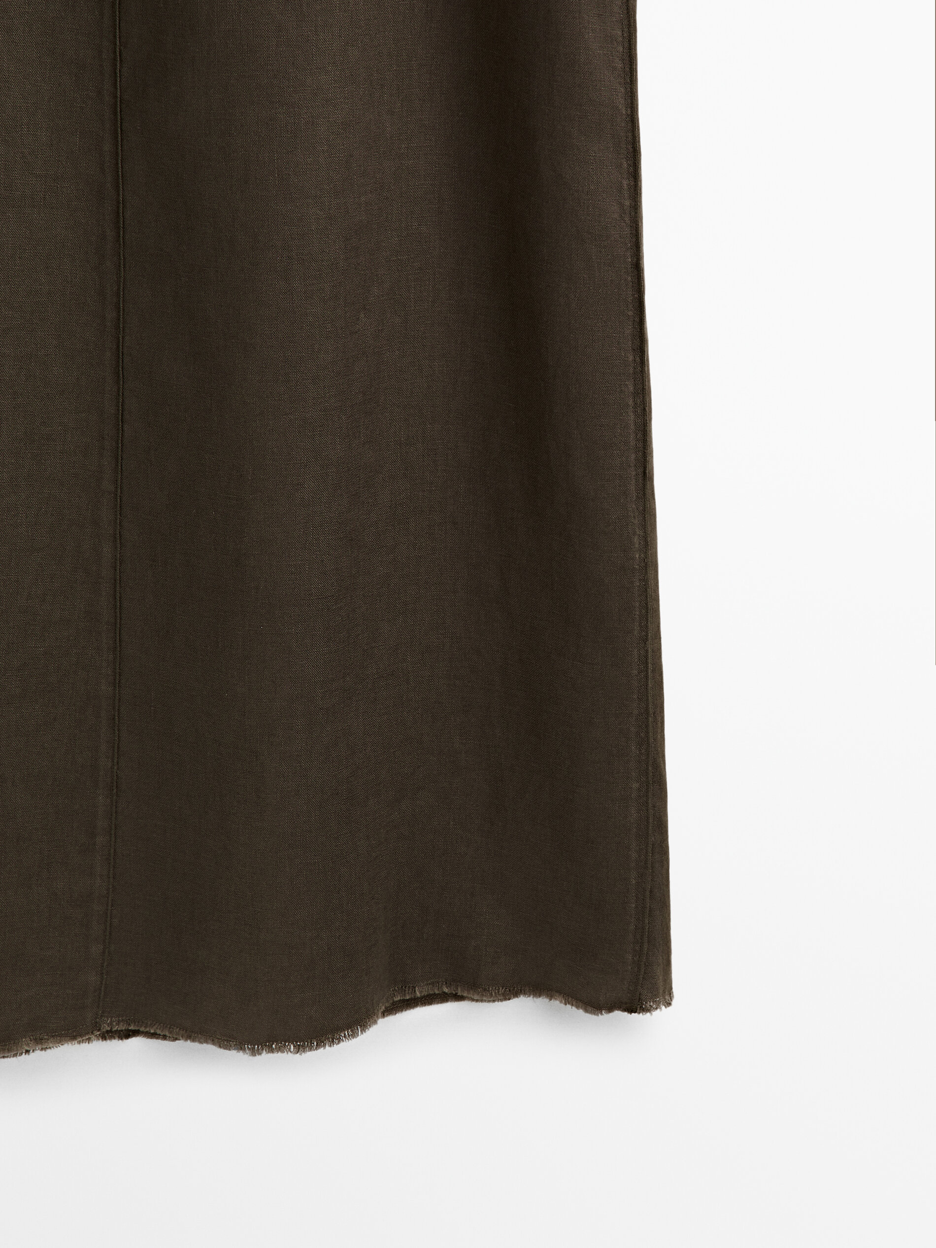 Falda midi lino detalle costura - KAKI