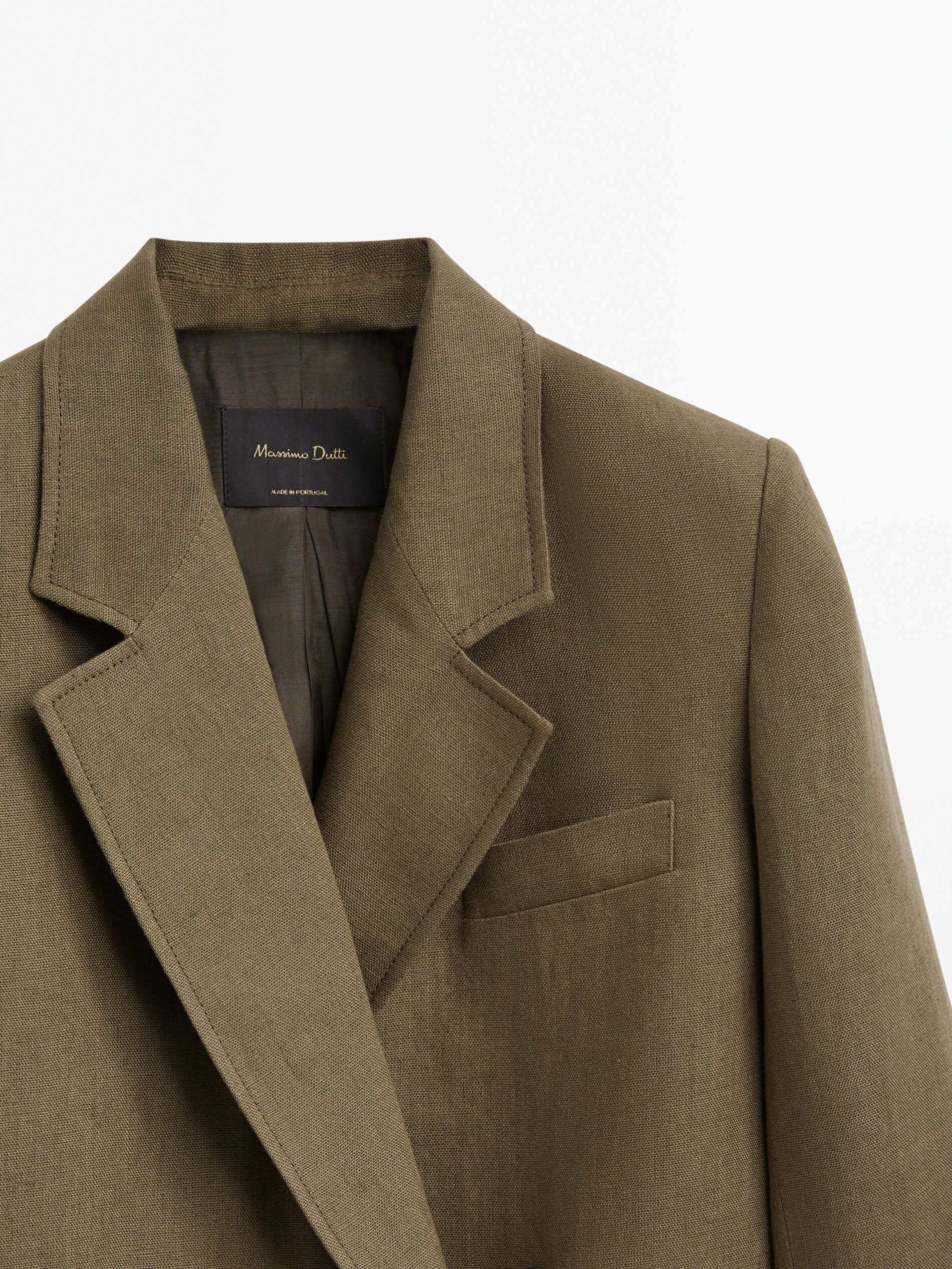 Americana traje cruzada lino rústico - OLIVA OSC