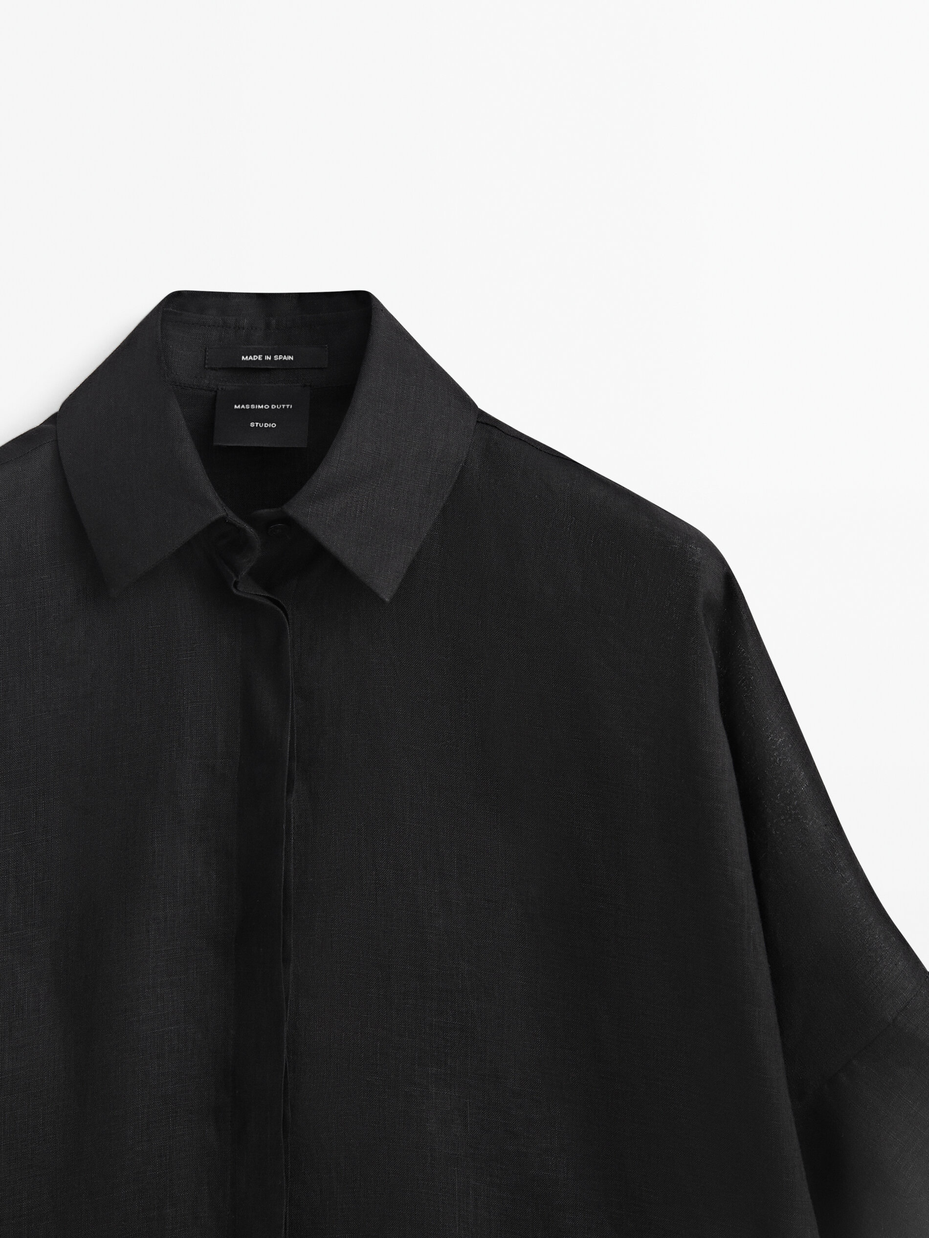 Camisa peplum lino -Studio - NEGRO