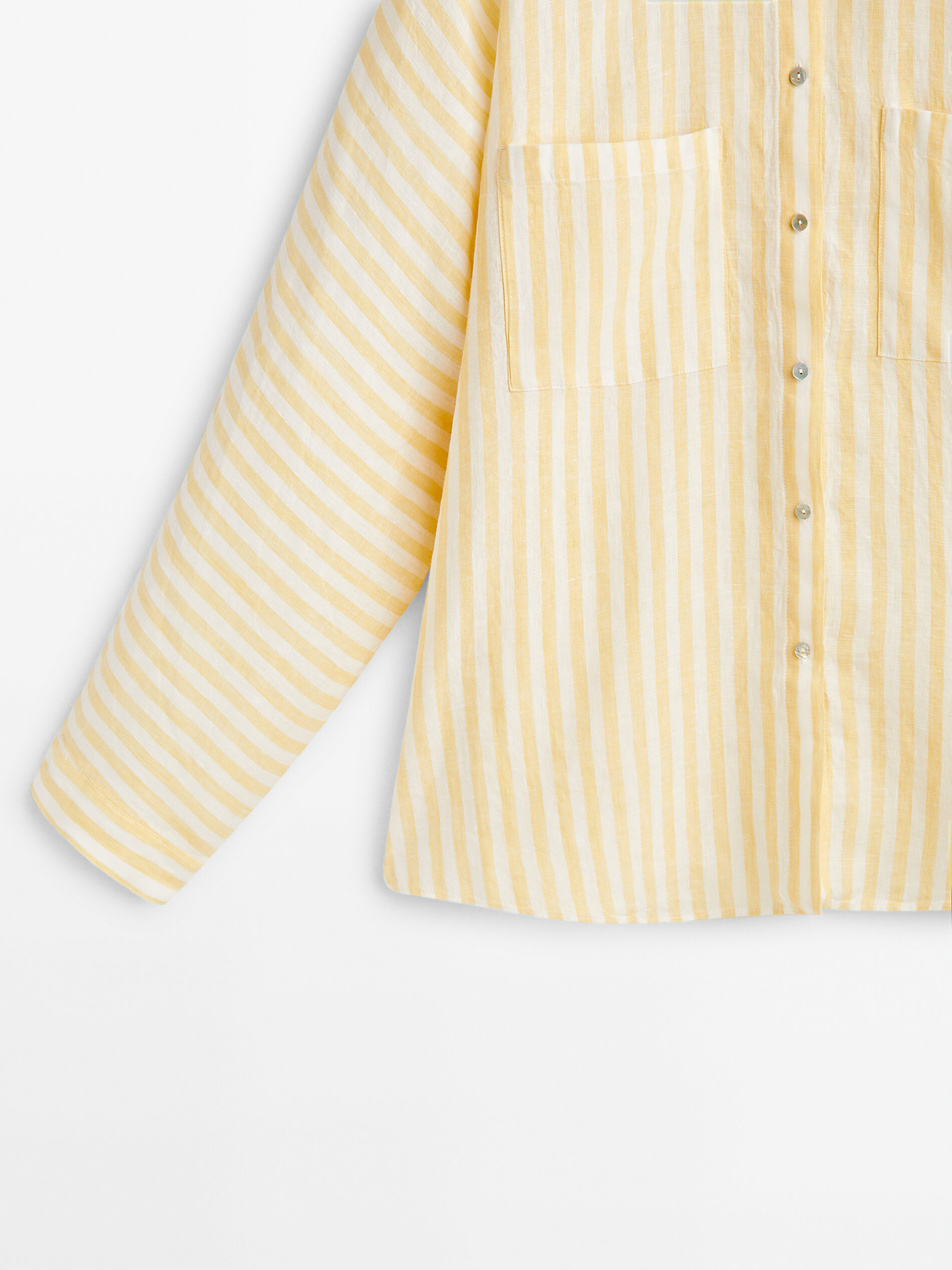 Camisa rayas 100% lino bolsillos - AMARILLO