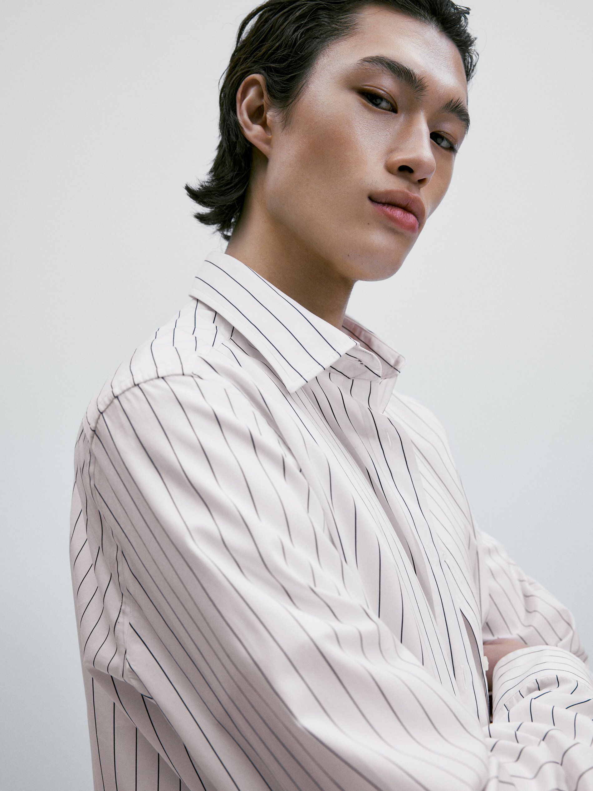 Camisa popelín algodón rayas regular fit - AZUL MARINO