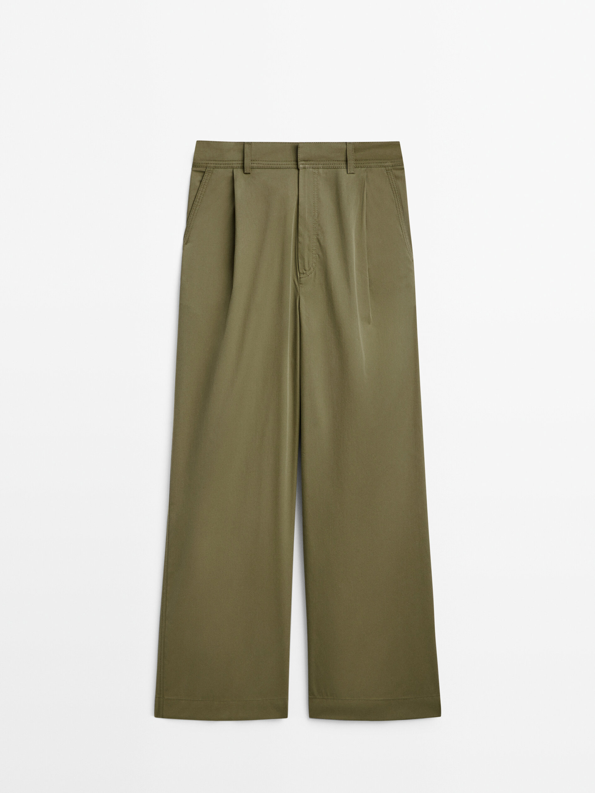 Pantalón ancho pinzas mezcla algodón - KAKI