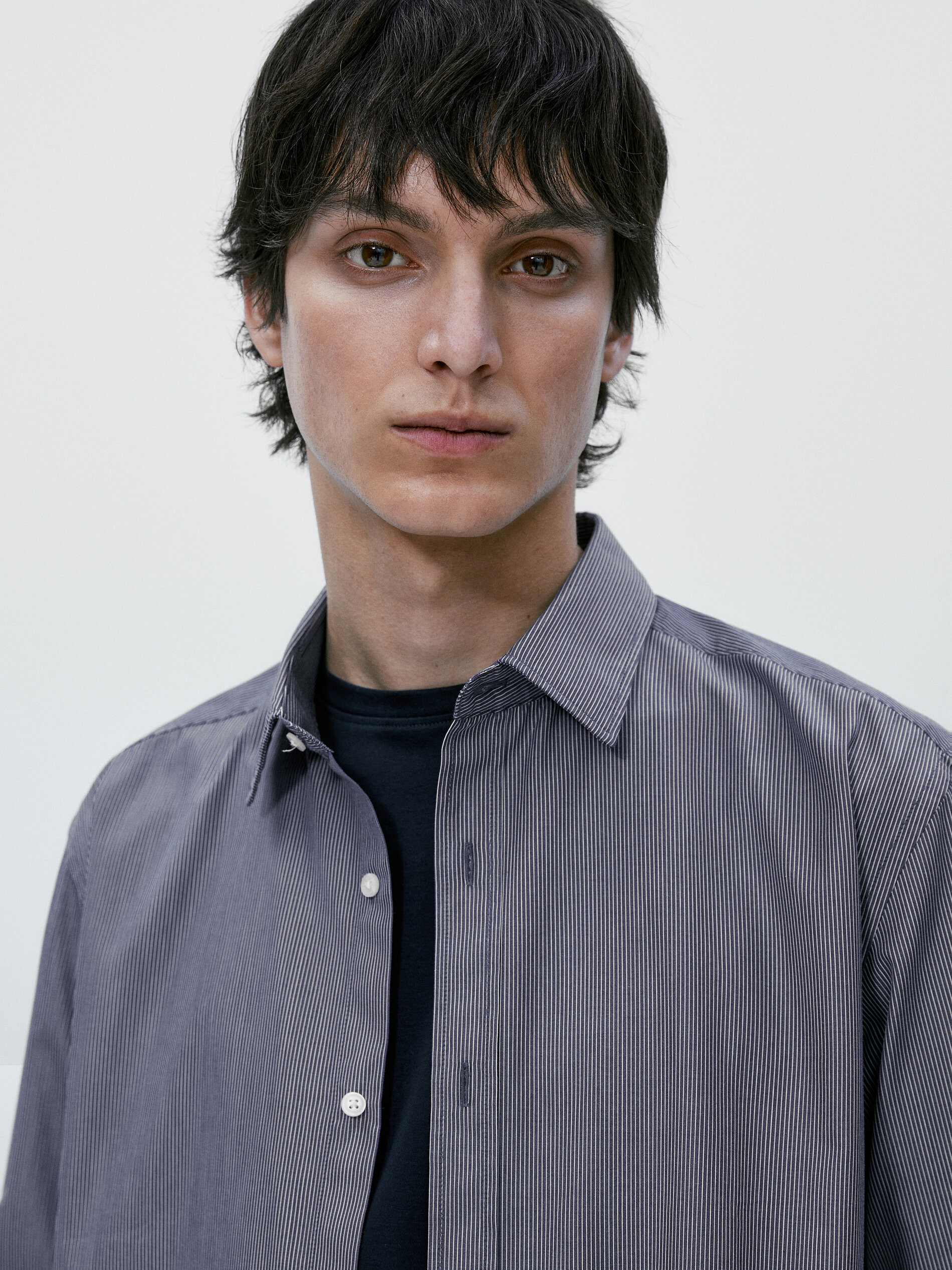 Camisa popelín algodón rayas slim fit - AZUL MARINO