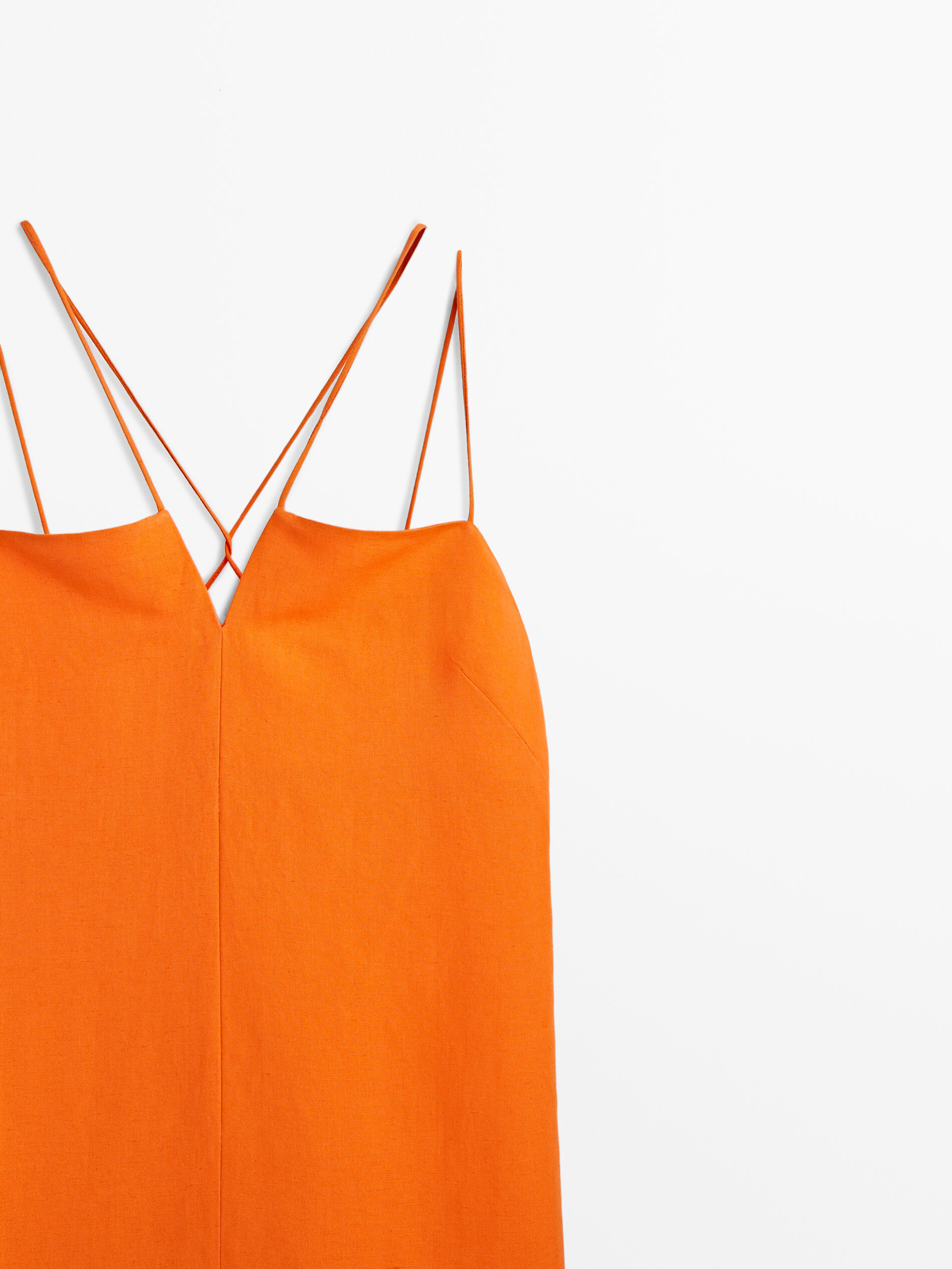Vestido con lino tirantes abertura - NARANJA
