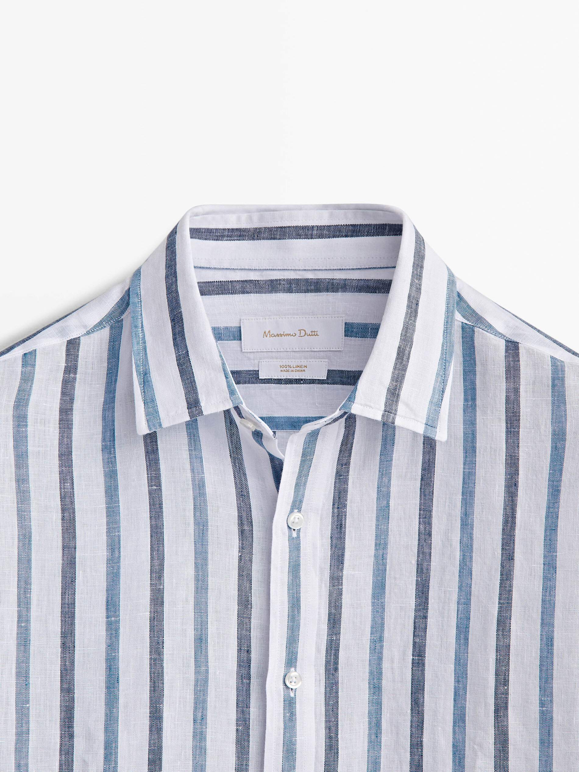 Camisa rayas doble tono lino slim fit - Azul Claro