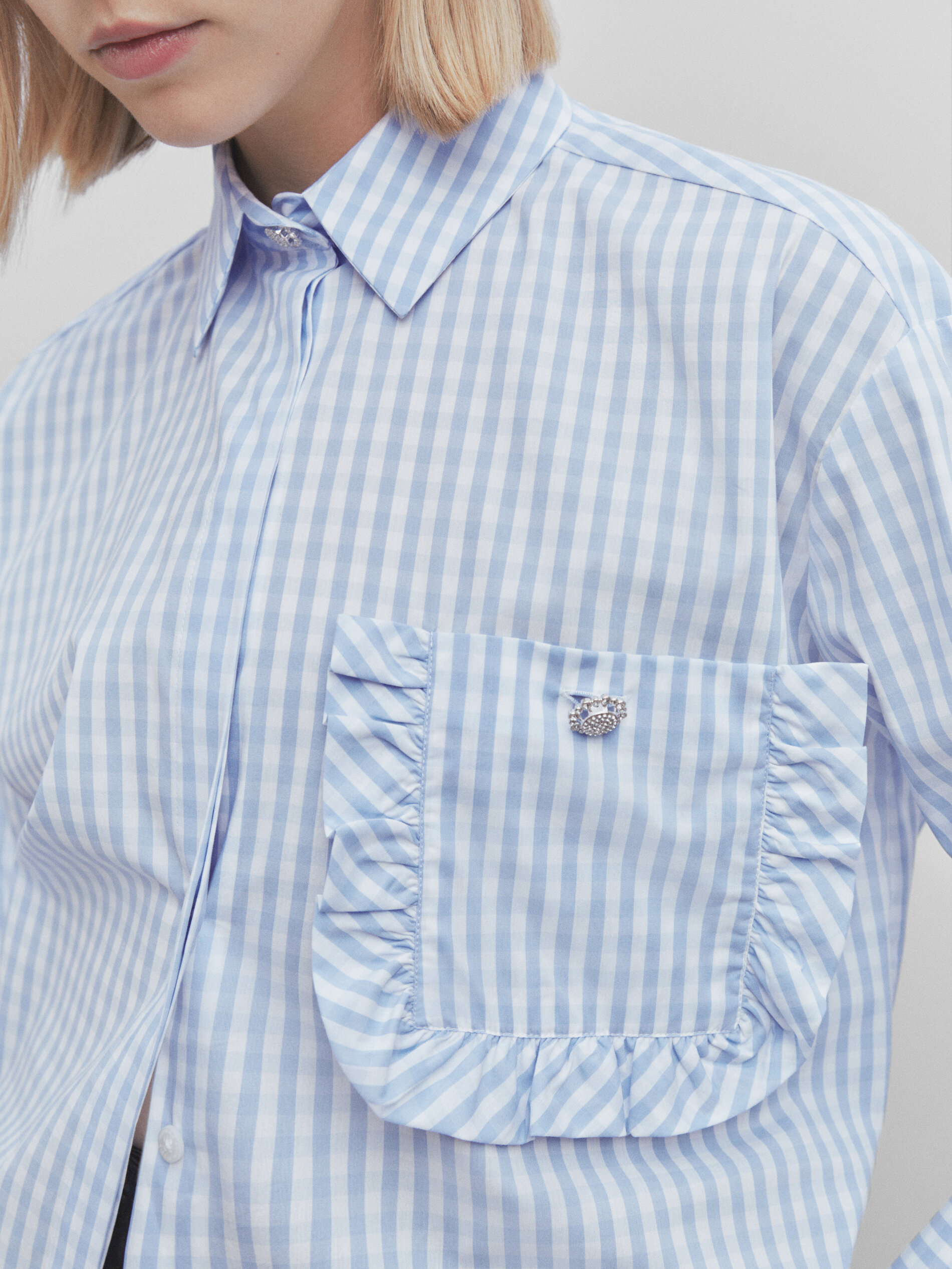 Camisa cuadros vichy bolsillo volante -Studio - AZUL