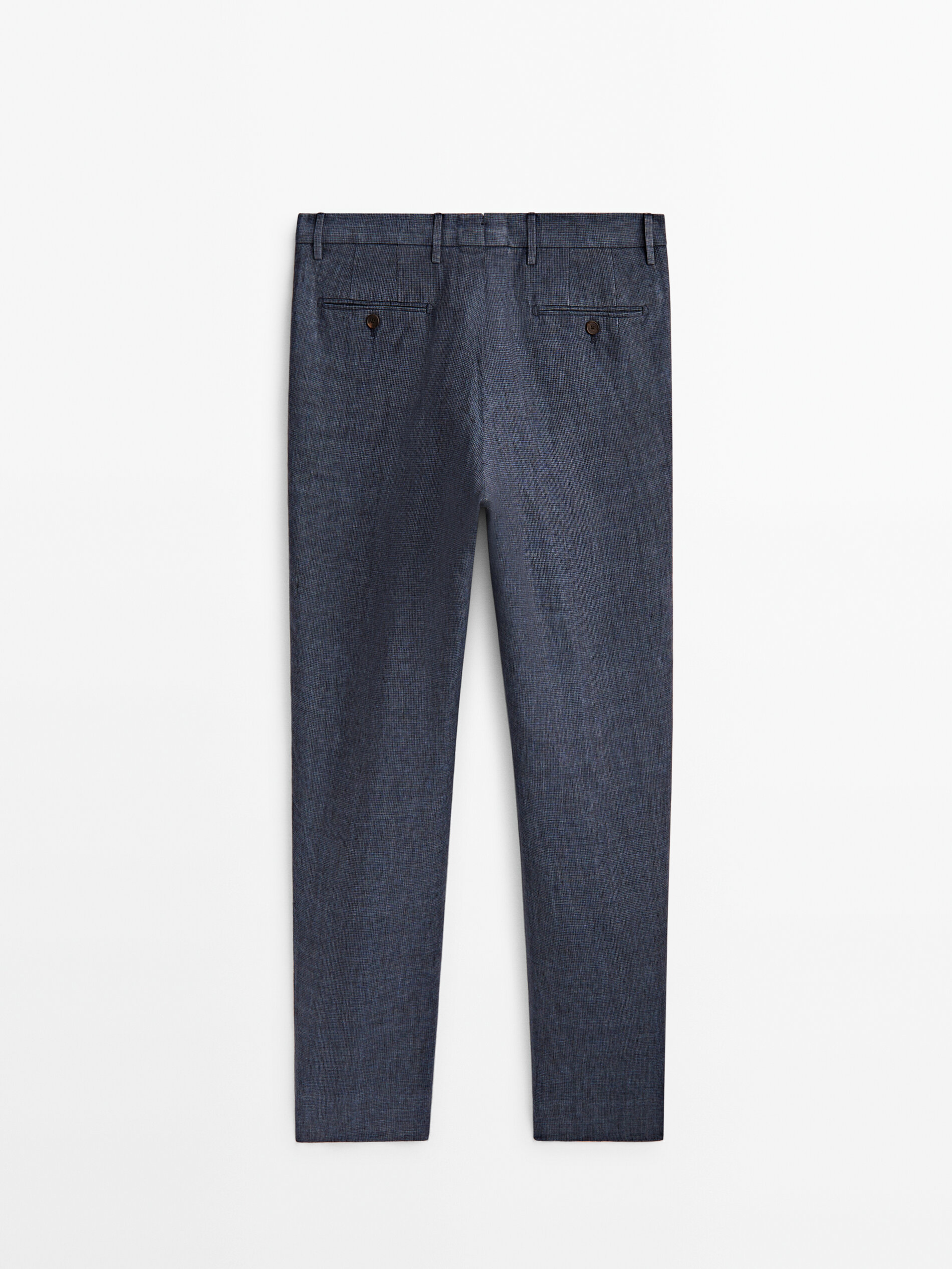 Pantalón traje lino lavado pata de gallo - AZUL
