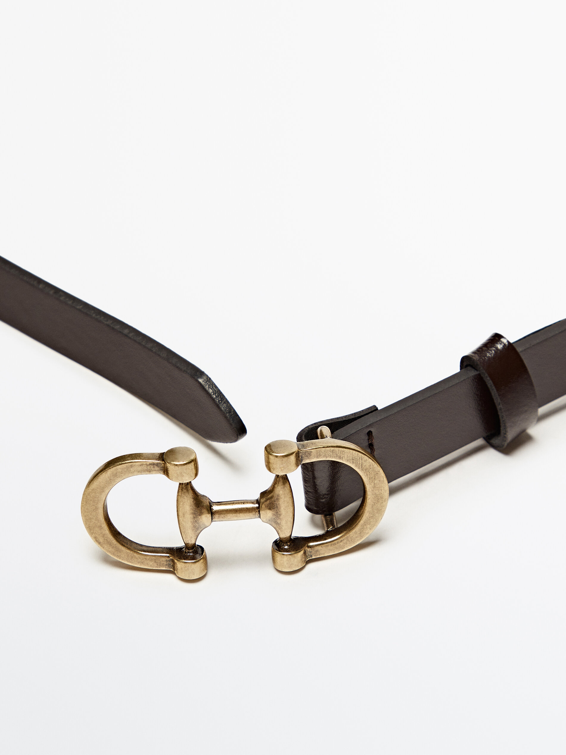 Cinturón piel doble hebilla - MARRÓN