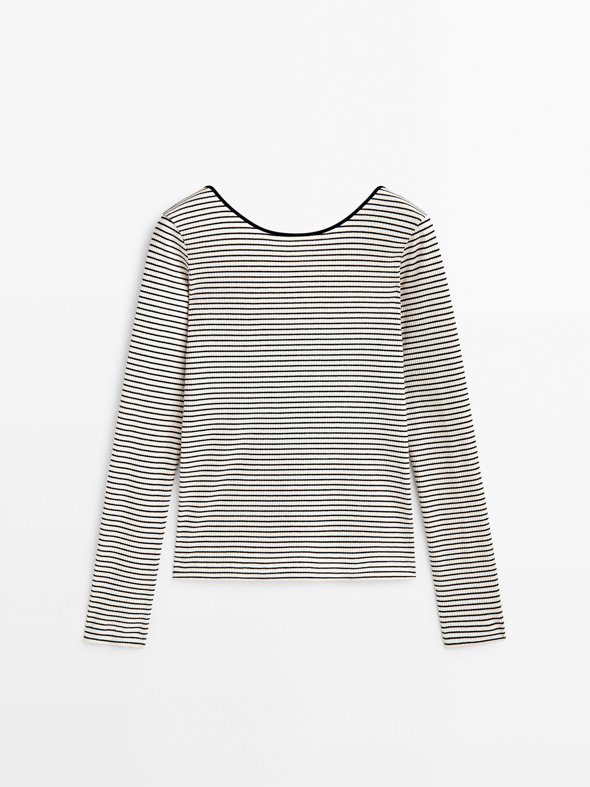 Camiseta rayas canalé escote espalda - CRUDO