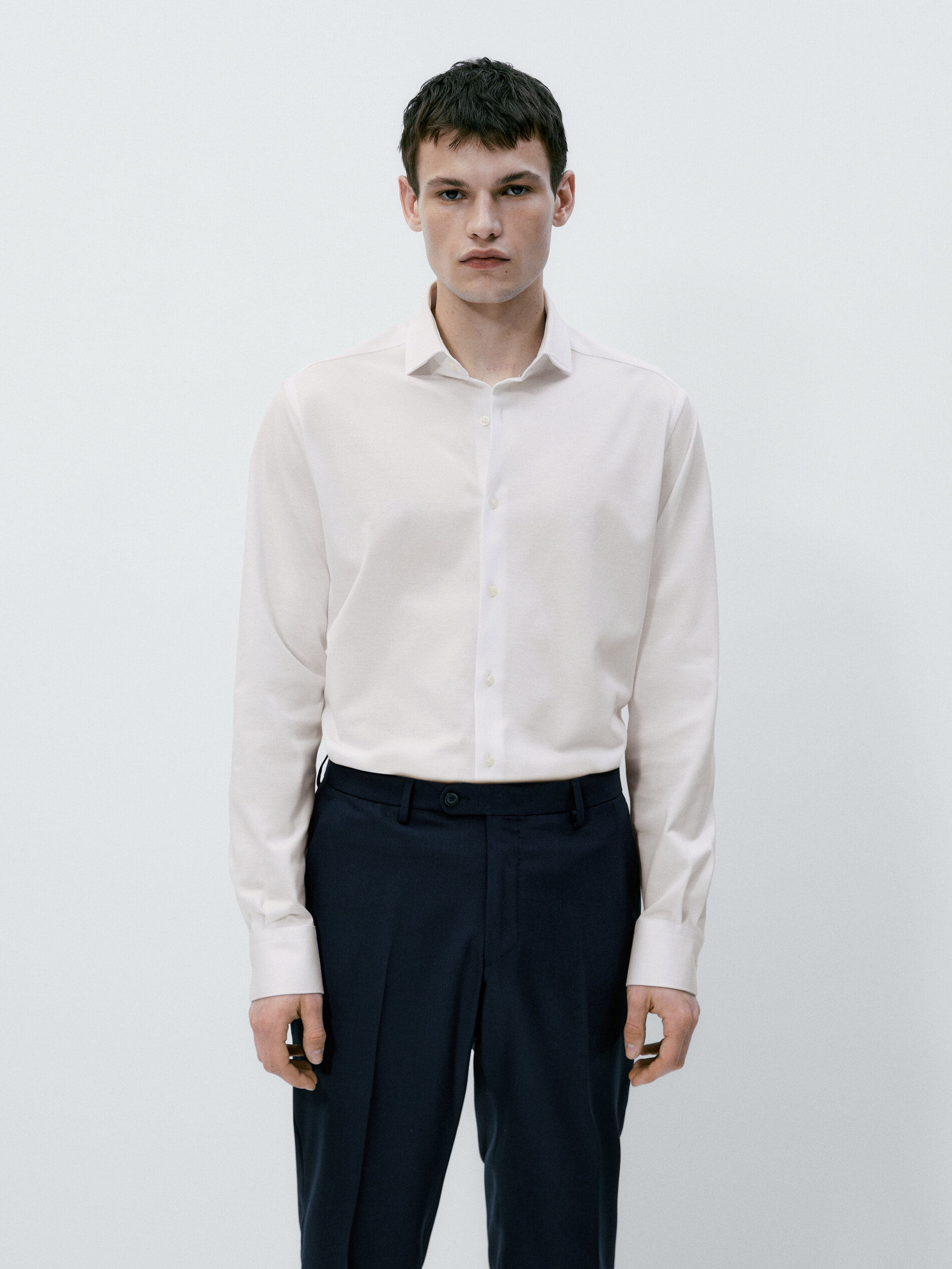 Camisa de punto algodón slim fit - BLANCO