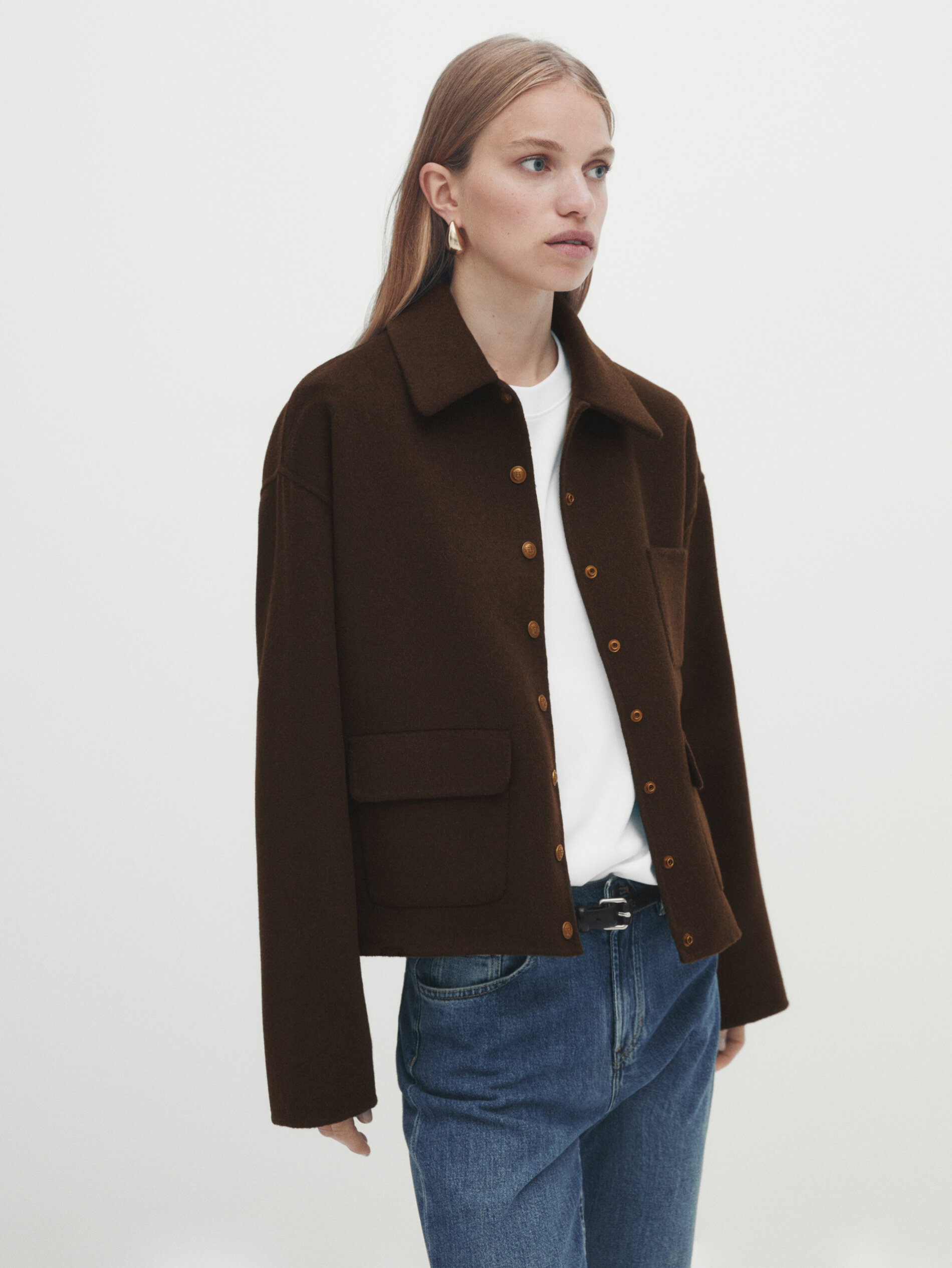 Abrigo corto mezcla lana botones dorados - VERDE OSCURO