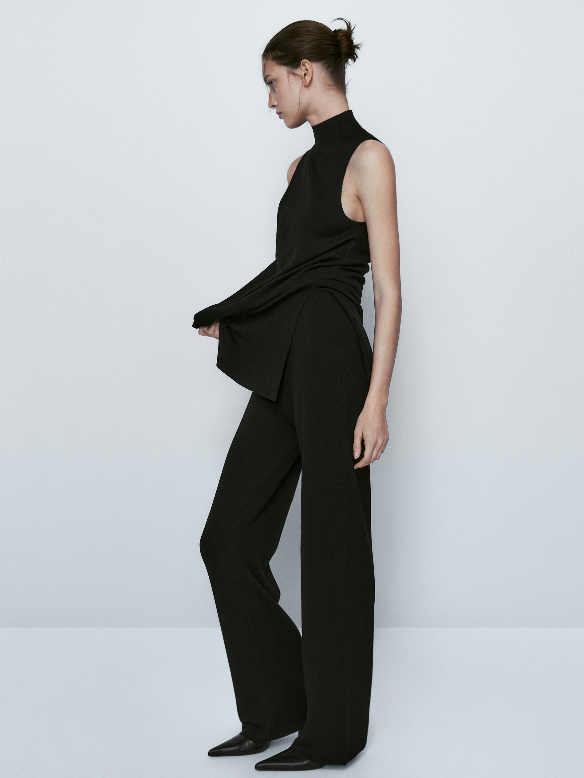 Pantalón de punto negro recto - NEGRO