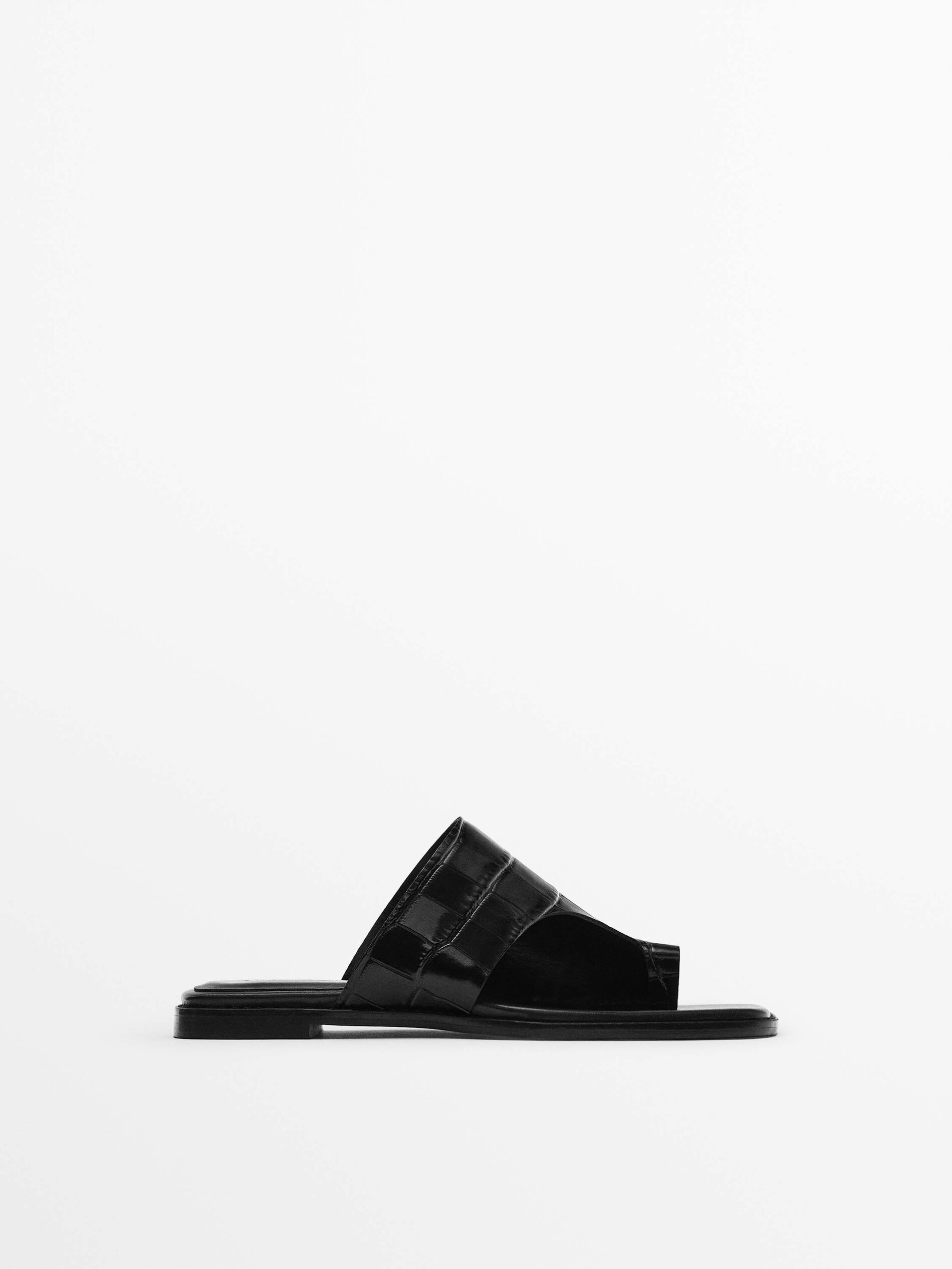 SANDALIA PLANA PIEL - NEGRO