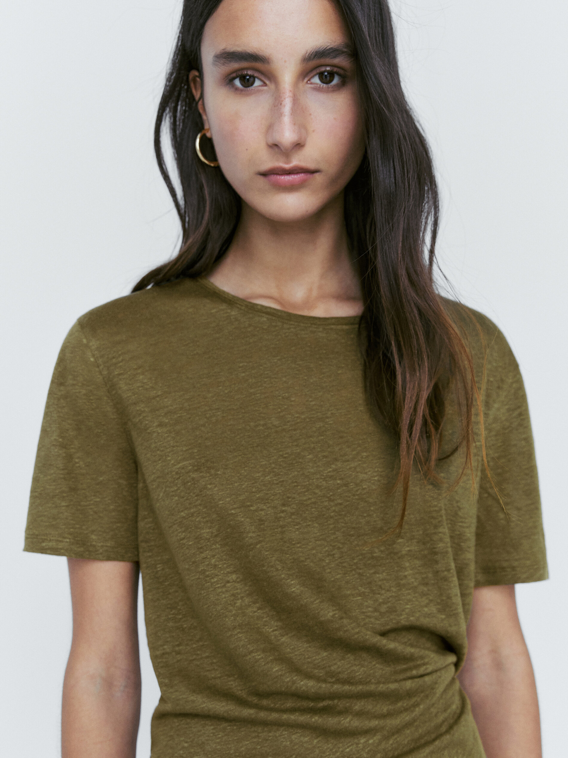 Camiseta manga corta 100% lino - KAKI