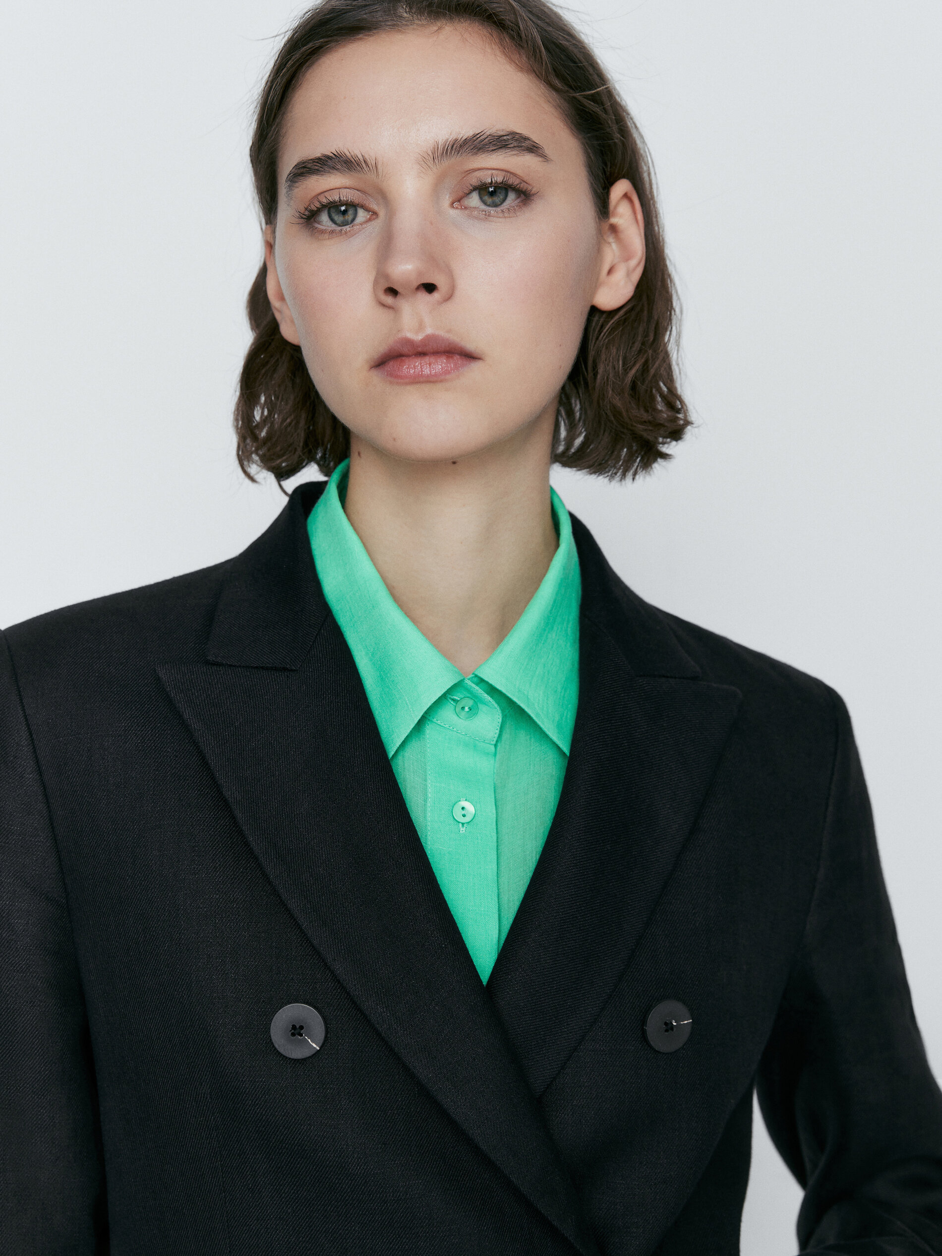 Americana traje mezcla lino stretch - NEGRO