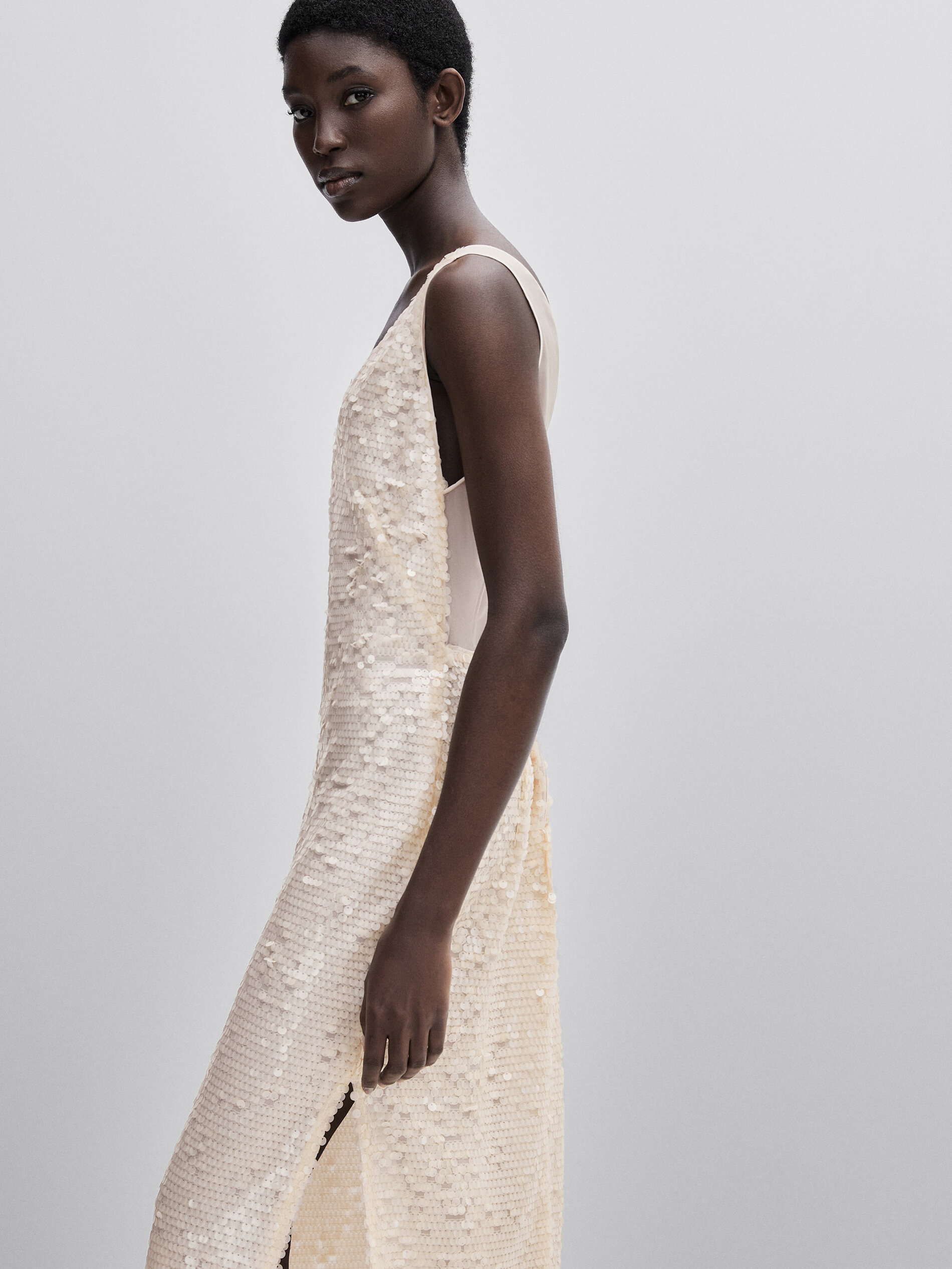 Vestido largo lentejuelas -Studio - CRUDO