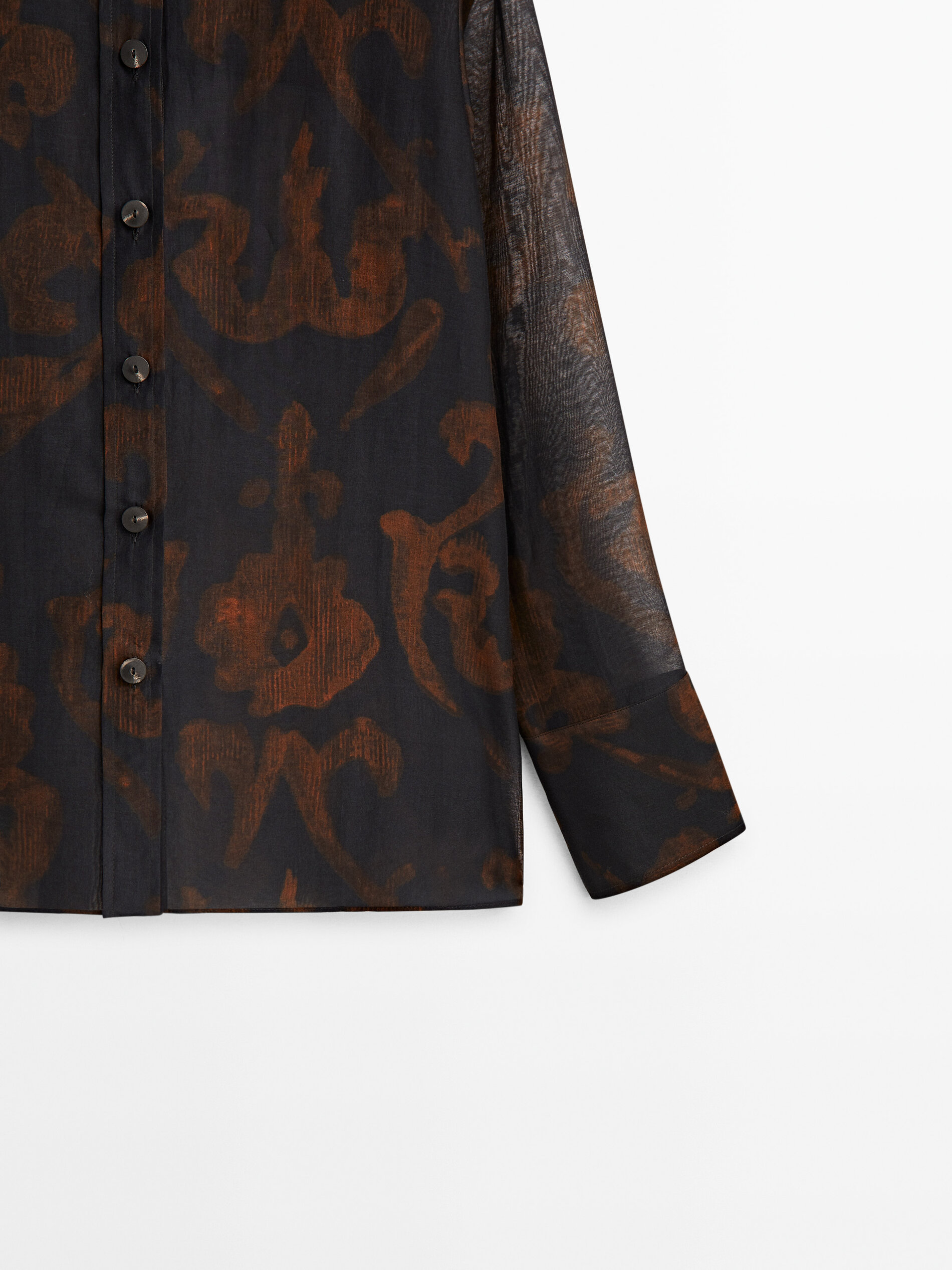 Camisa estampada mezcla algodón seda - AZULÓN