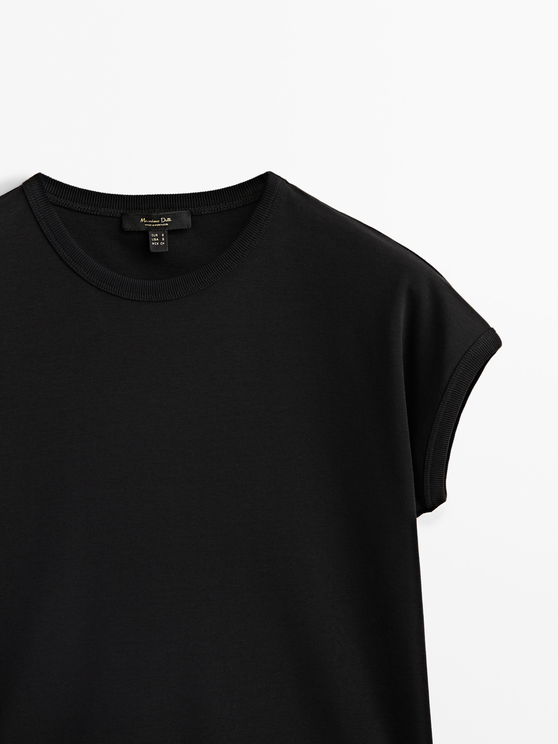 Camiseta manga caída algodón - NEGRO